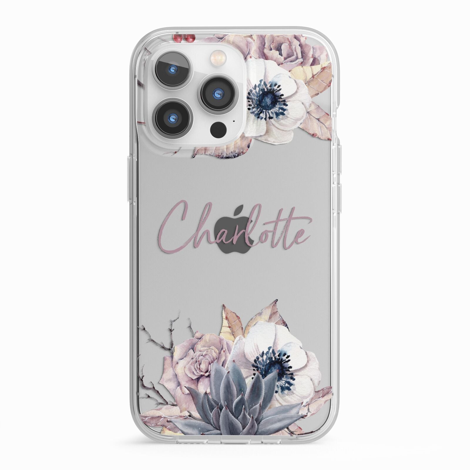 Personalised Autumn Floral iPhone 13 Pro TPU Impact Case with White Edges