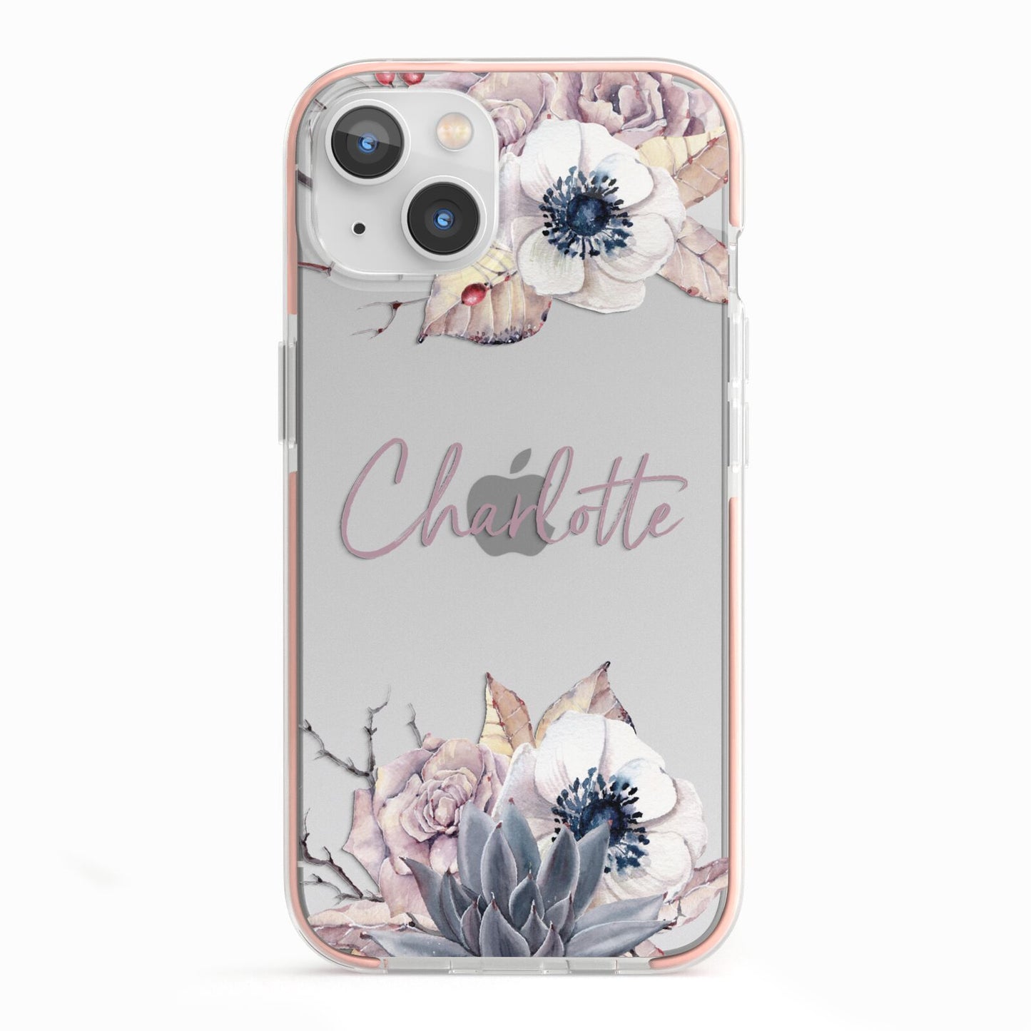 Personalised Autumn Floral iPhone 13 TPU Impact Case with Pink Edges