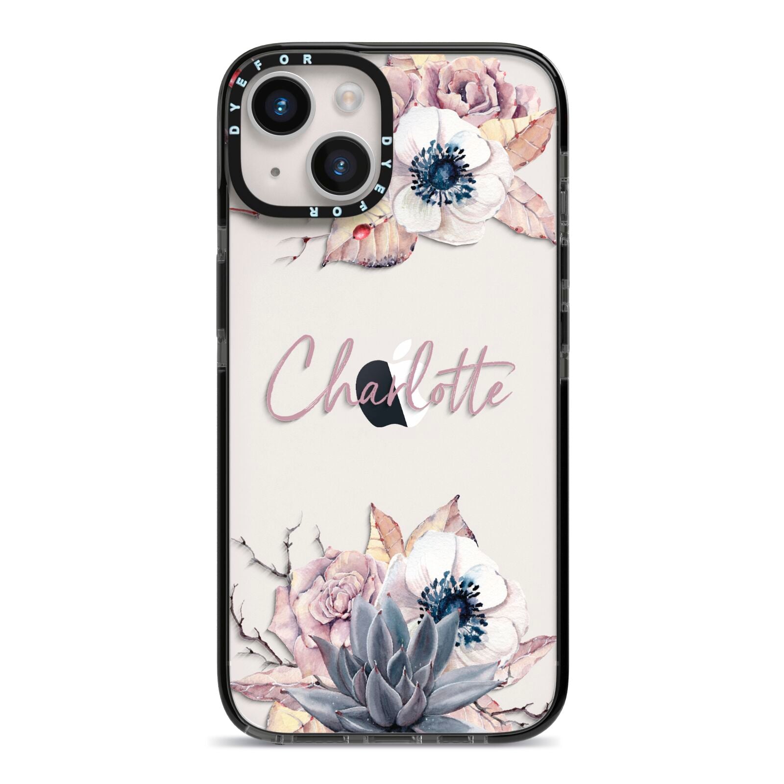 Personalised Autumn Floral iPhone 14 Black Impact Case on Silver phone