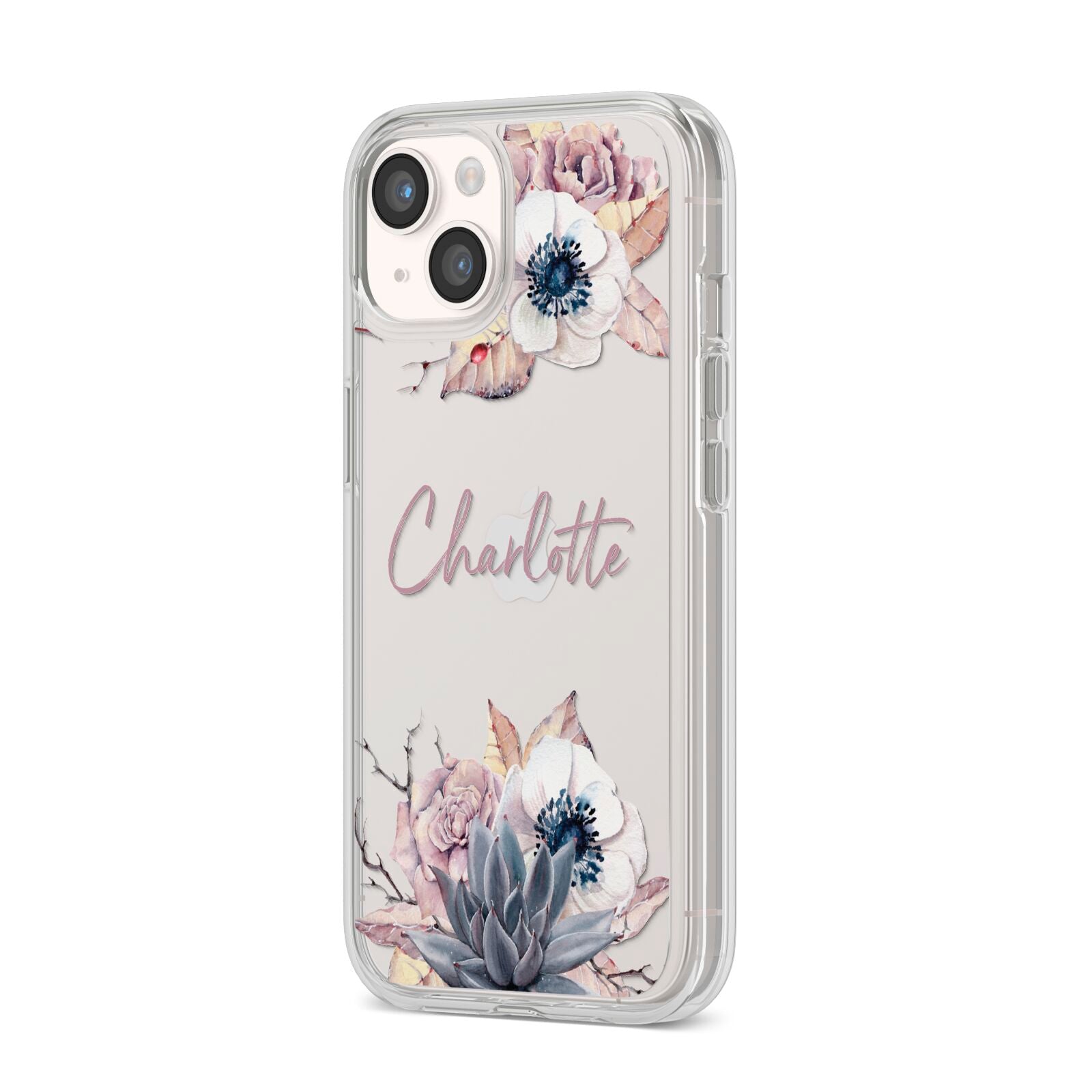 Personalised Autumn Floral iPhone 14 Clear Tough Case Starlight Angled Image