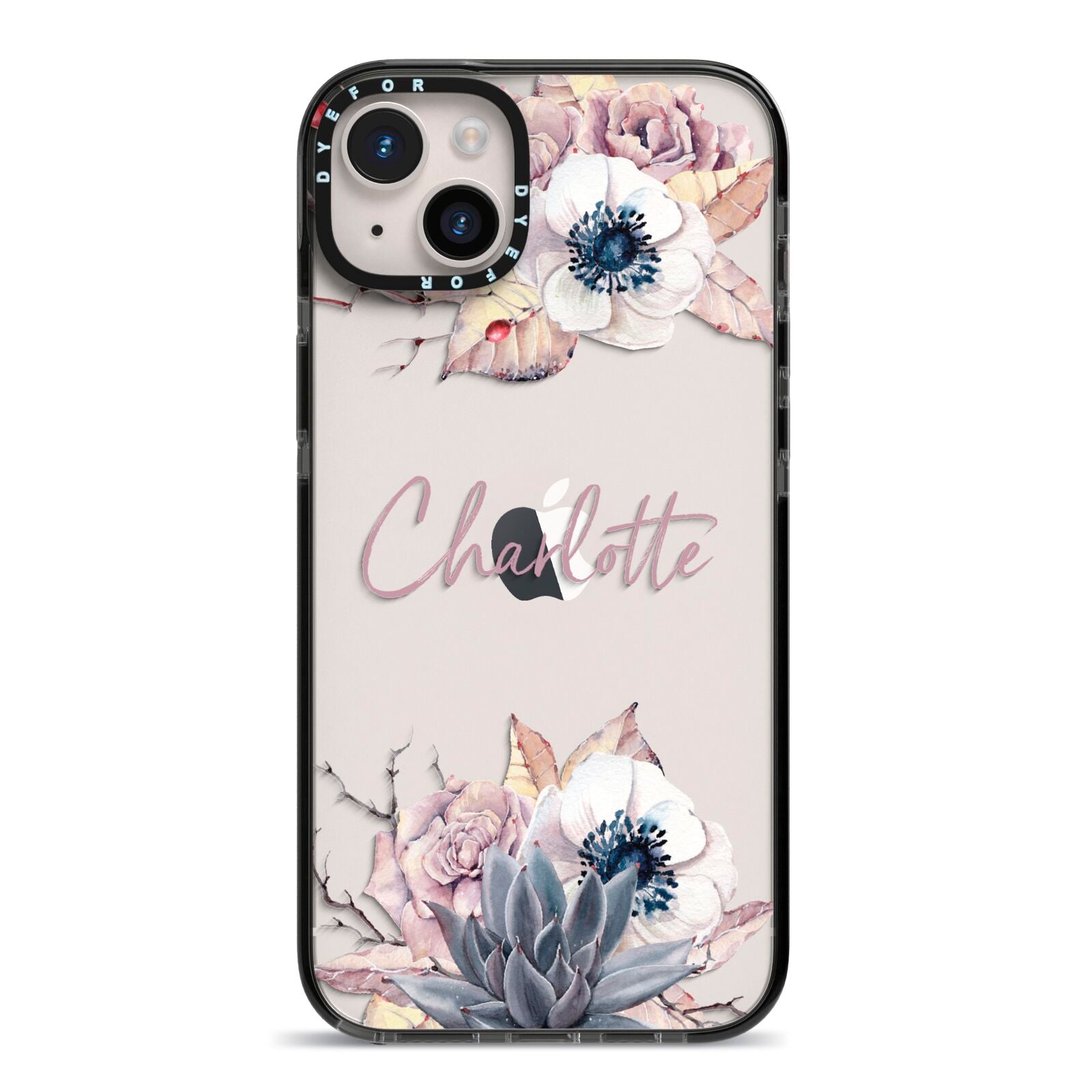 Personalised Autumn Floral iPhone 14 Plus Black Impact Case on Silver phone
