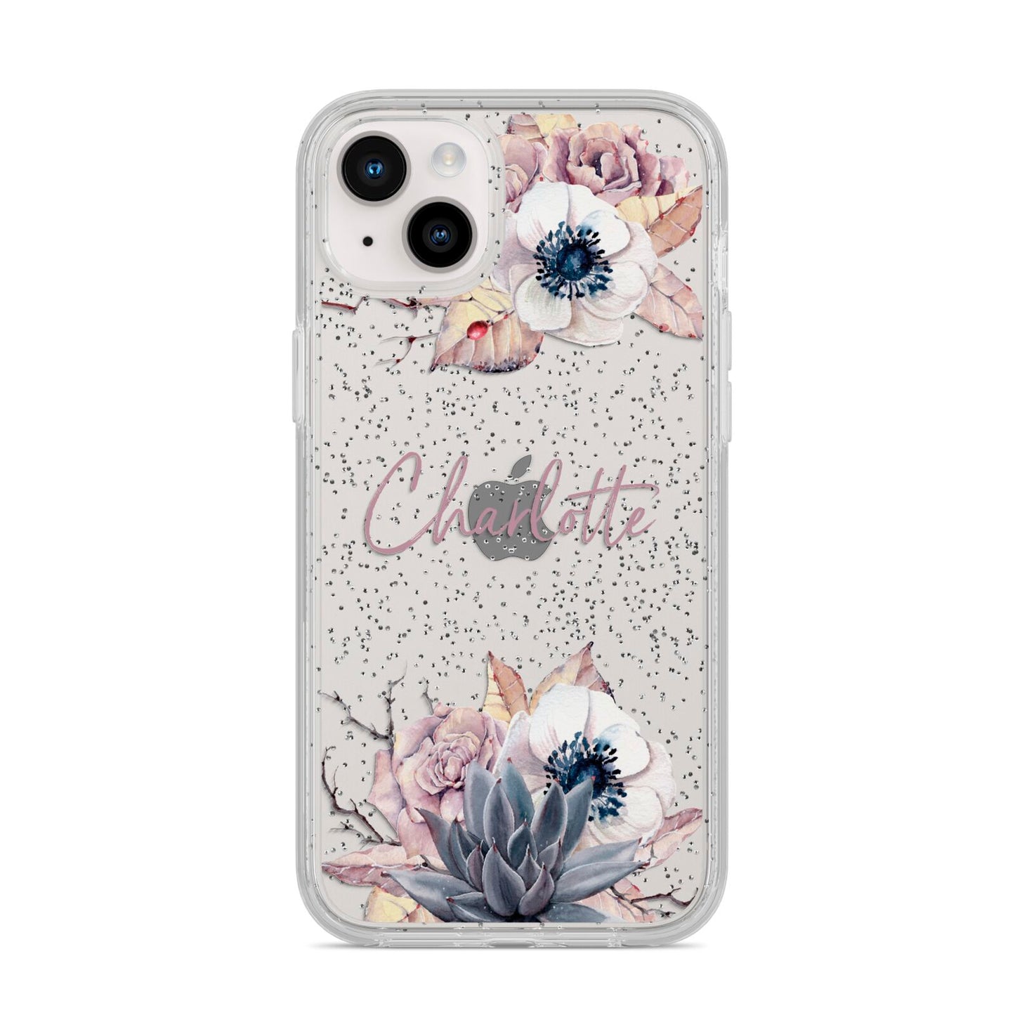 Personalised Autumn Floral iPhone 14 Plus Glitter Tough Case Starlight