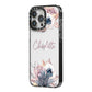 Personalised Autumn Floral iPhone 14 Pro Max Black Impact Case Side Angle on Silver phone