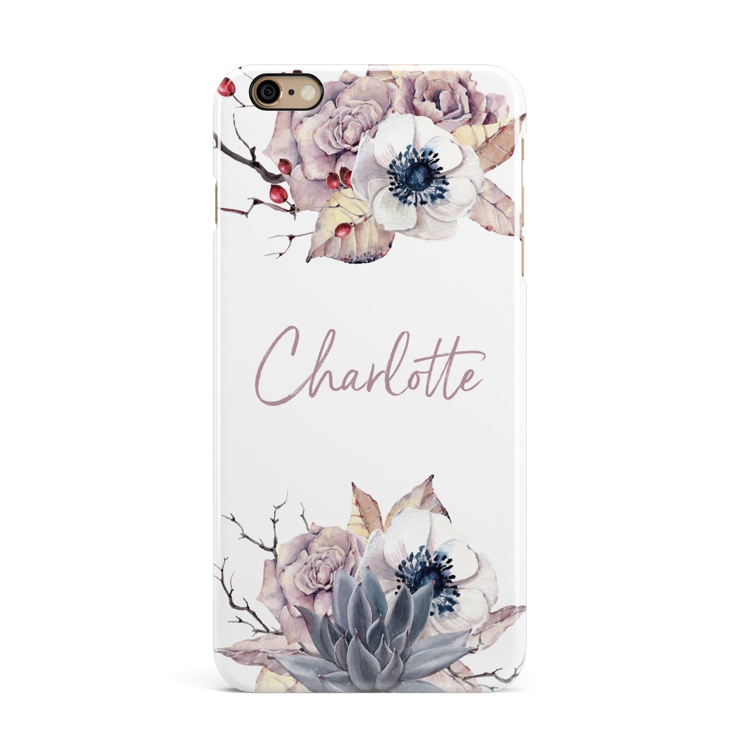 Personalised Autumn Floral iPhone 6 Plus 3D Snap Case on Gold Phone