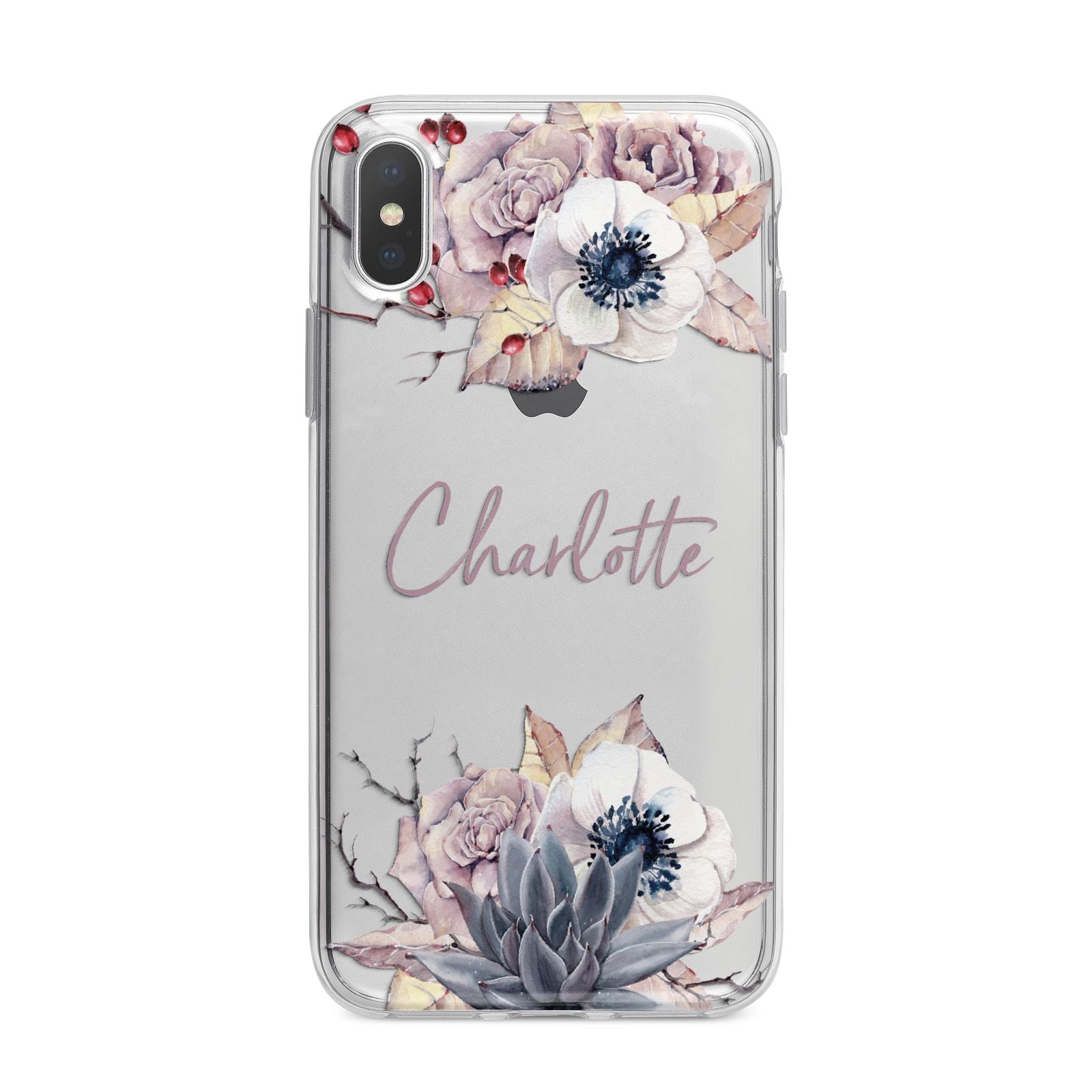 Personalised Autumn Floral iPhone X Bumper Case on Silver iPhone Alternative Image 1