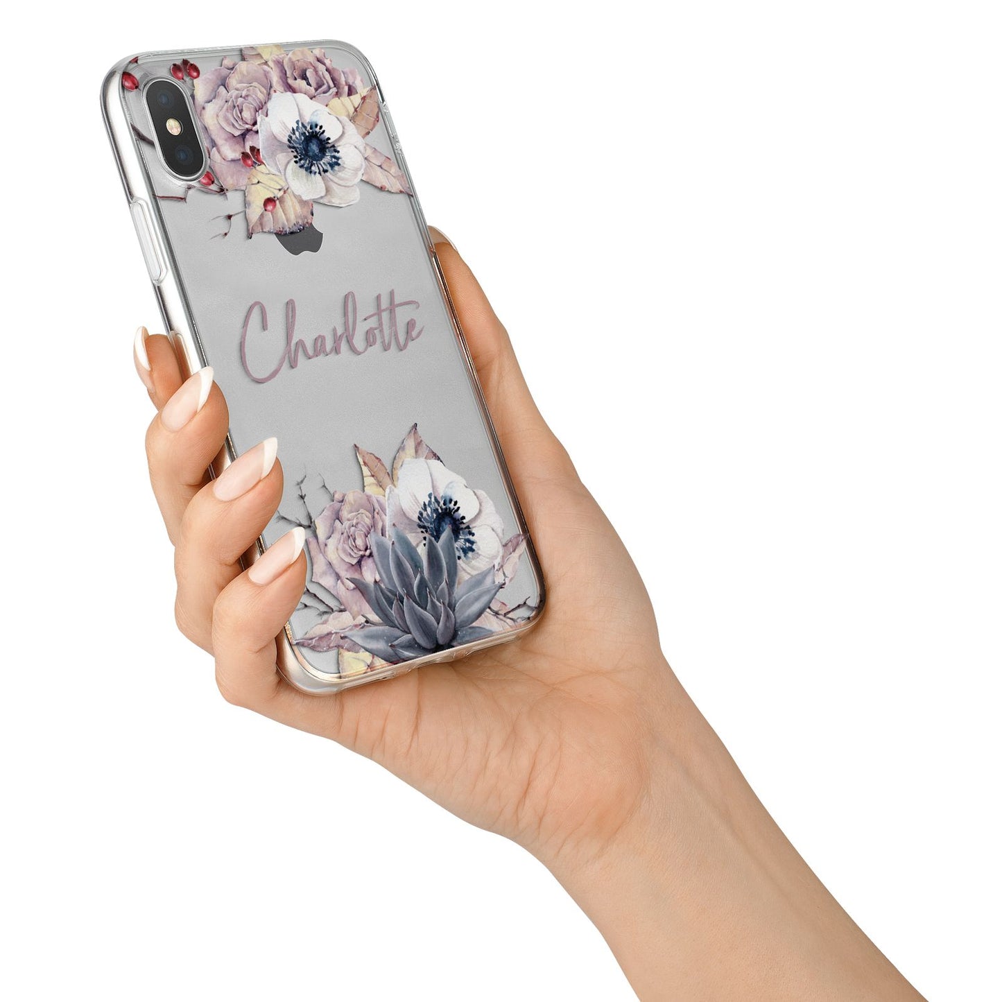 Personalised Autumn Floral iPhone X Bumper Case on Silver iPhone Alternative Image 2