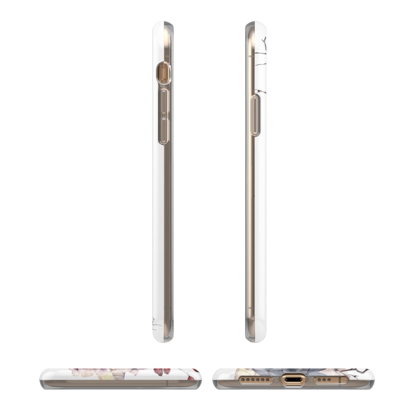 Personalised Autumn Floral iPhone XS 3D Tough Case in Gold Angled Images