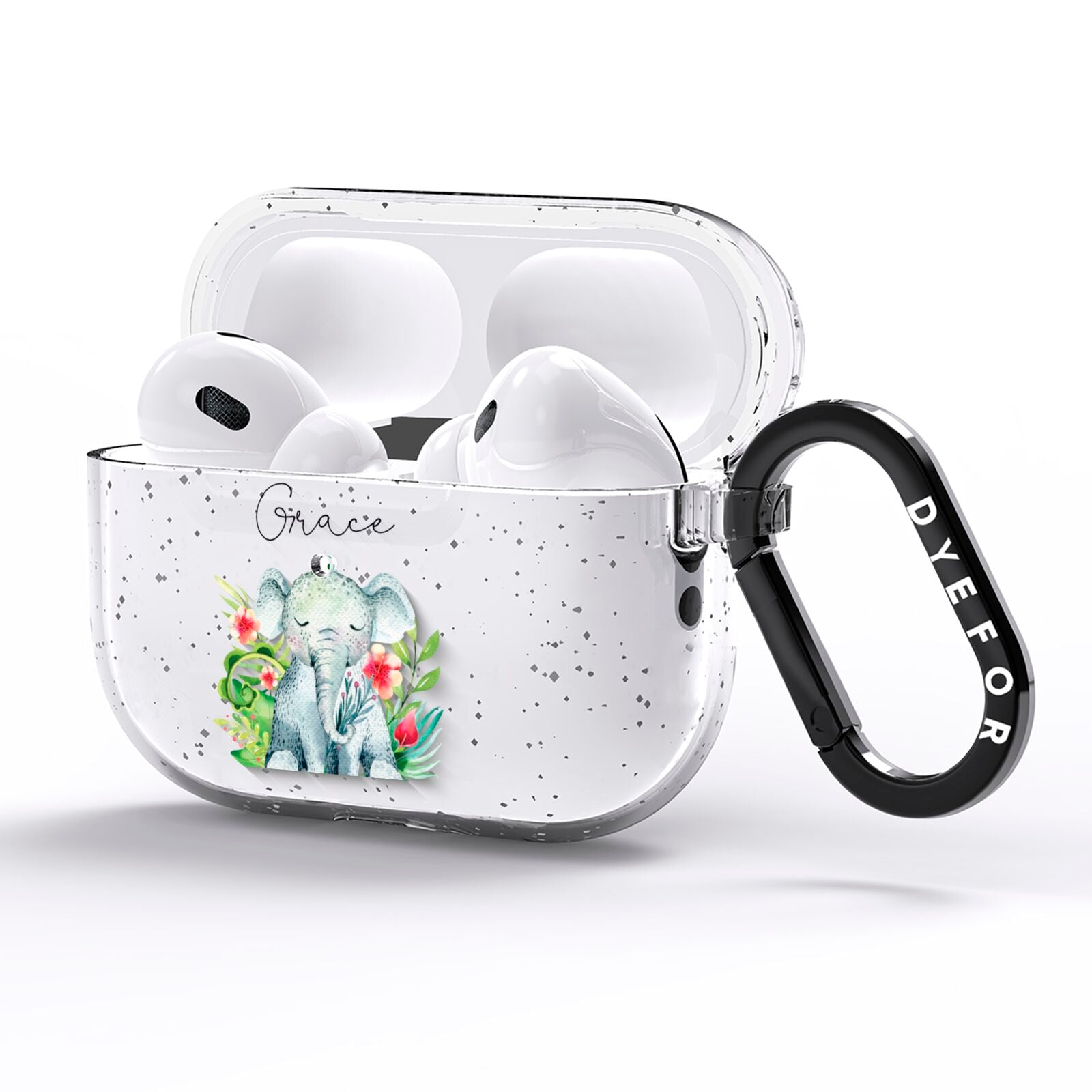 Personalised Baby Elephant AirPods Pro Glitter Case Side Image