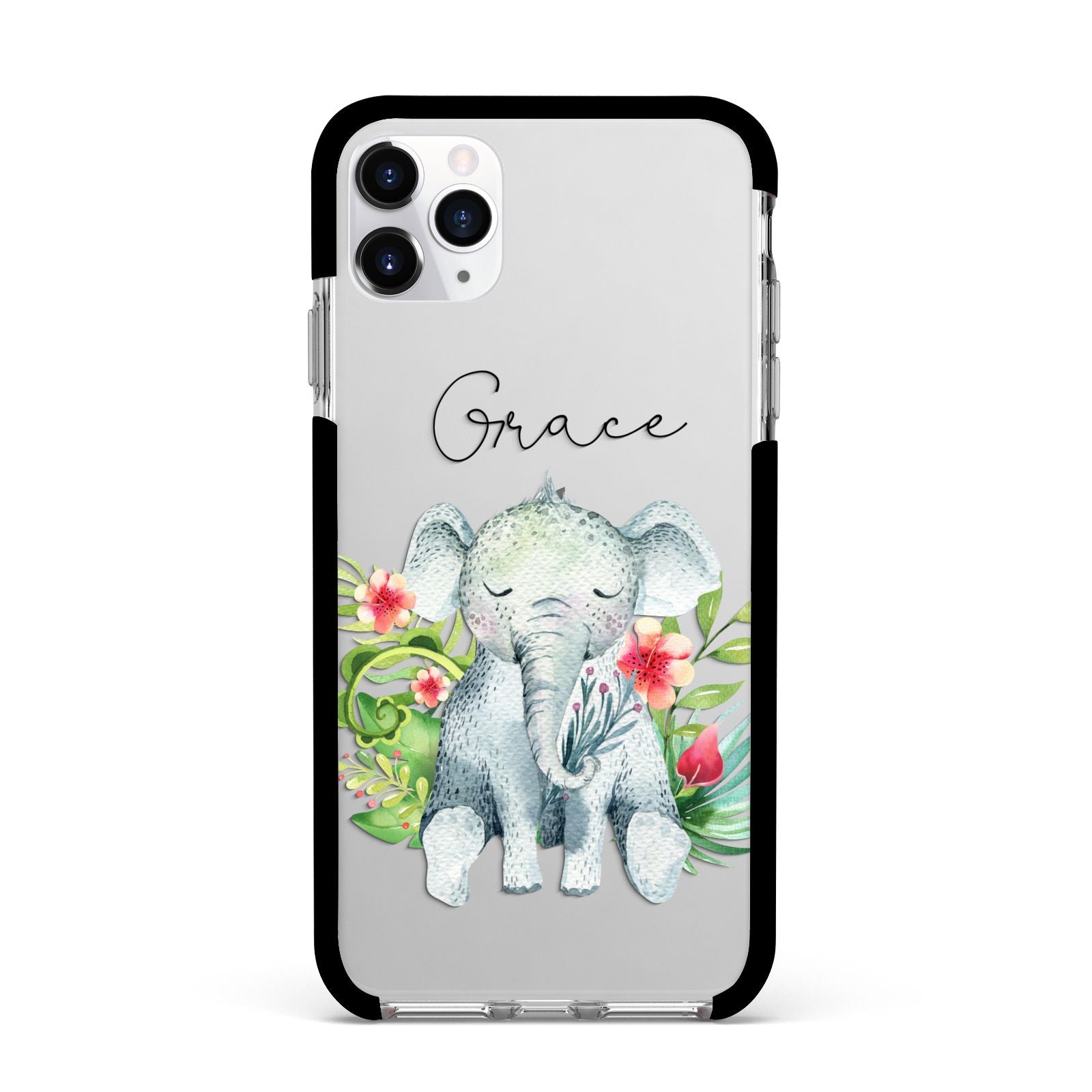 Personalised Baby Elephant Apple iPhone 11 Pro Max in Silver with Black Impact Case