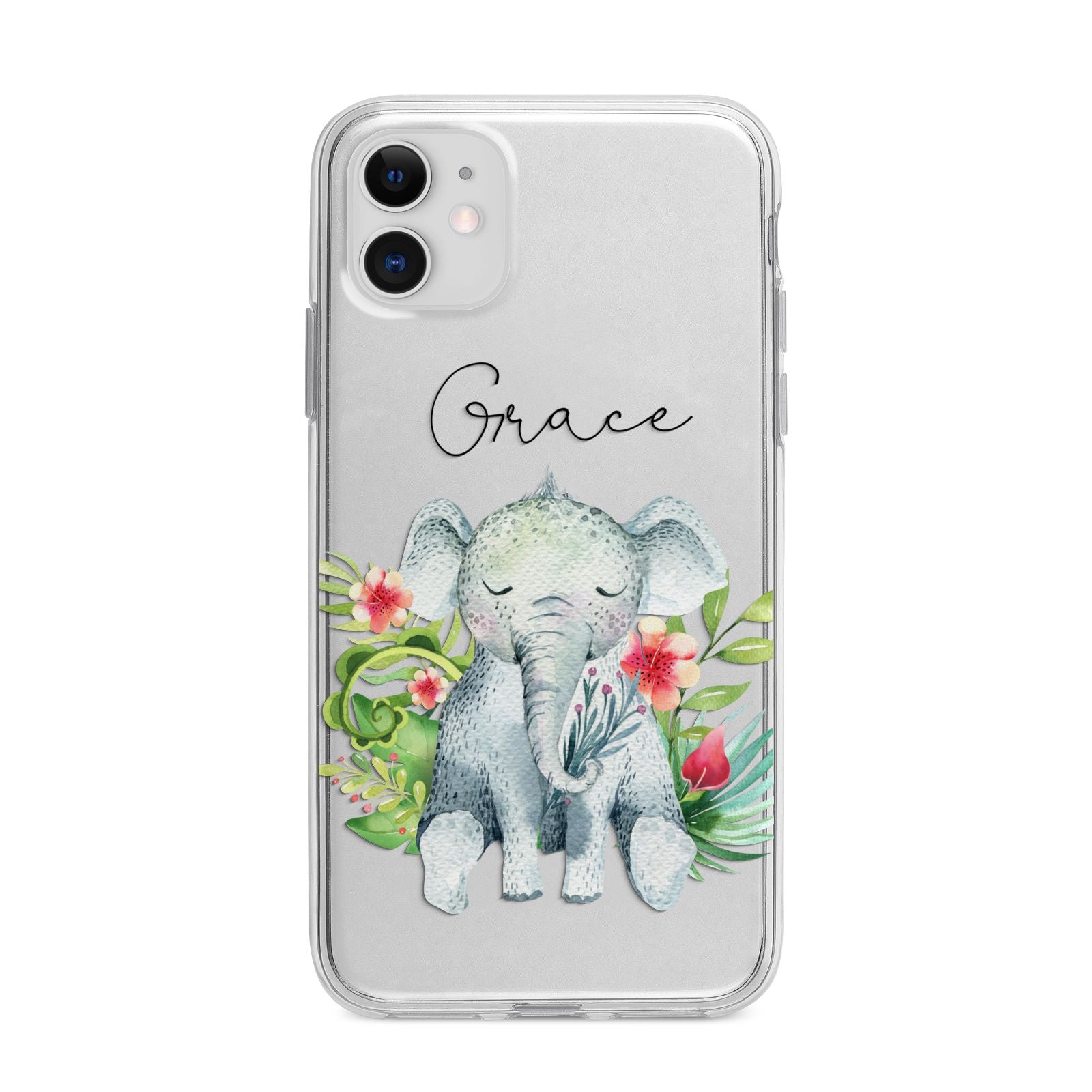 Personalised Baby Elephant Apple iPhone 11 in White with Bumper Case