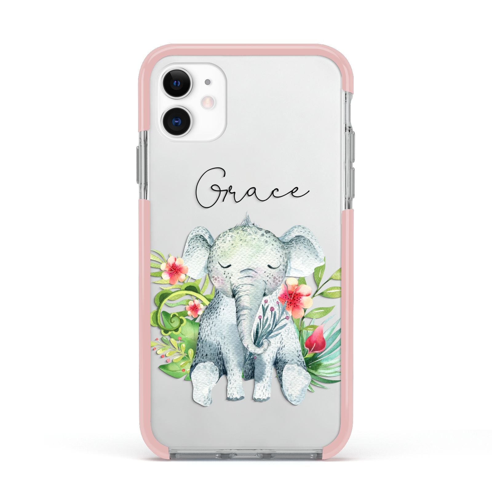 Personalised Baby Elephant Apple iPhone 11 in White with Pink Impact Case