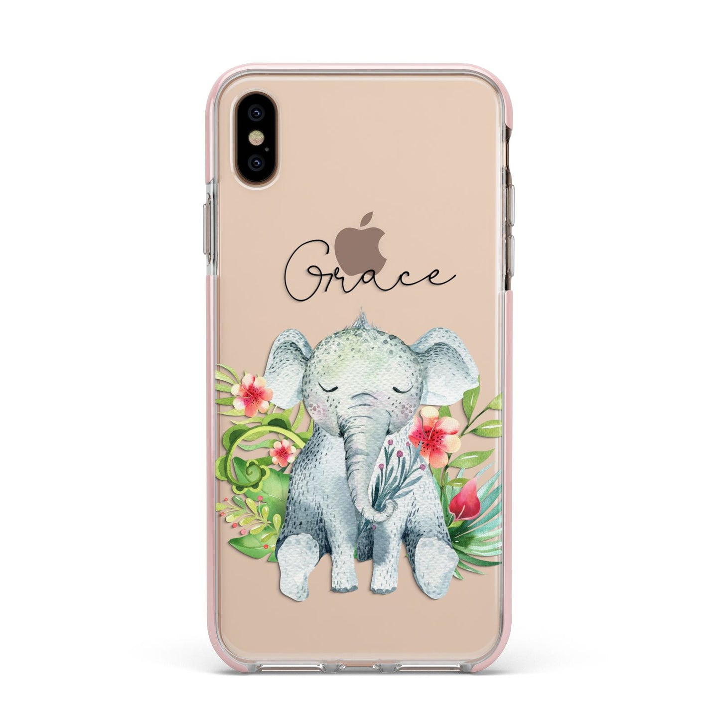 Personalised Baby Elephant Apple iPhone Xs Max Impact Case Pink Edge on Gold Phone