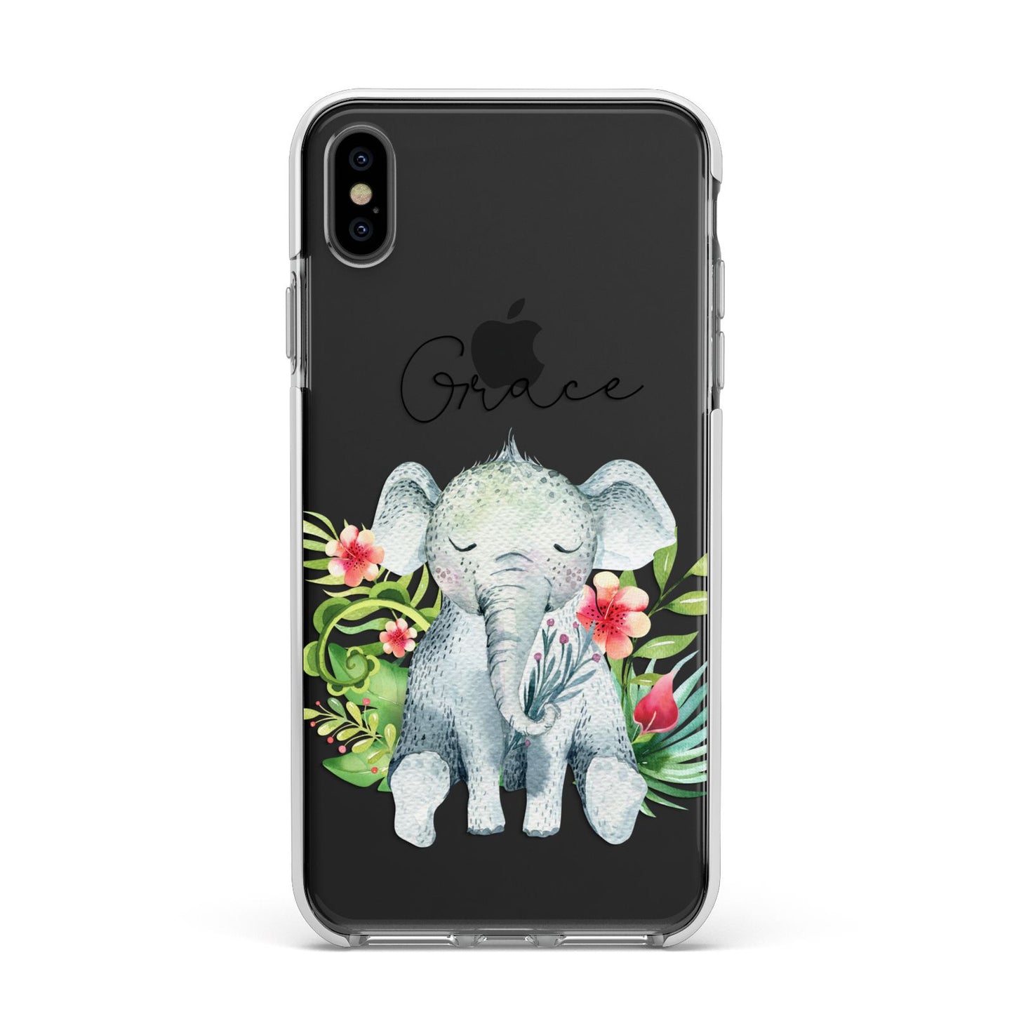 Personalised Baby Elephant Apple iPhone Xs Max Impact Case White Edge on Black Phone