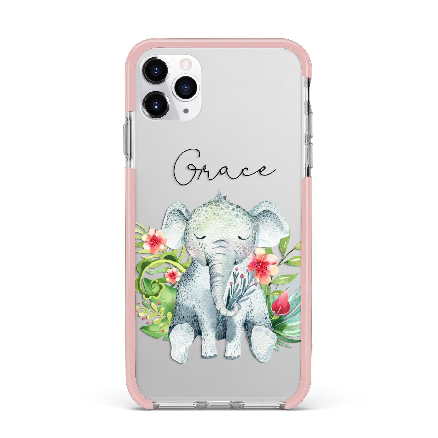 Personalised Baby Elephant iPhone 11 Pro Max Impact Pink Edge Case