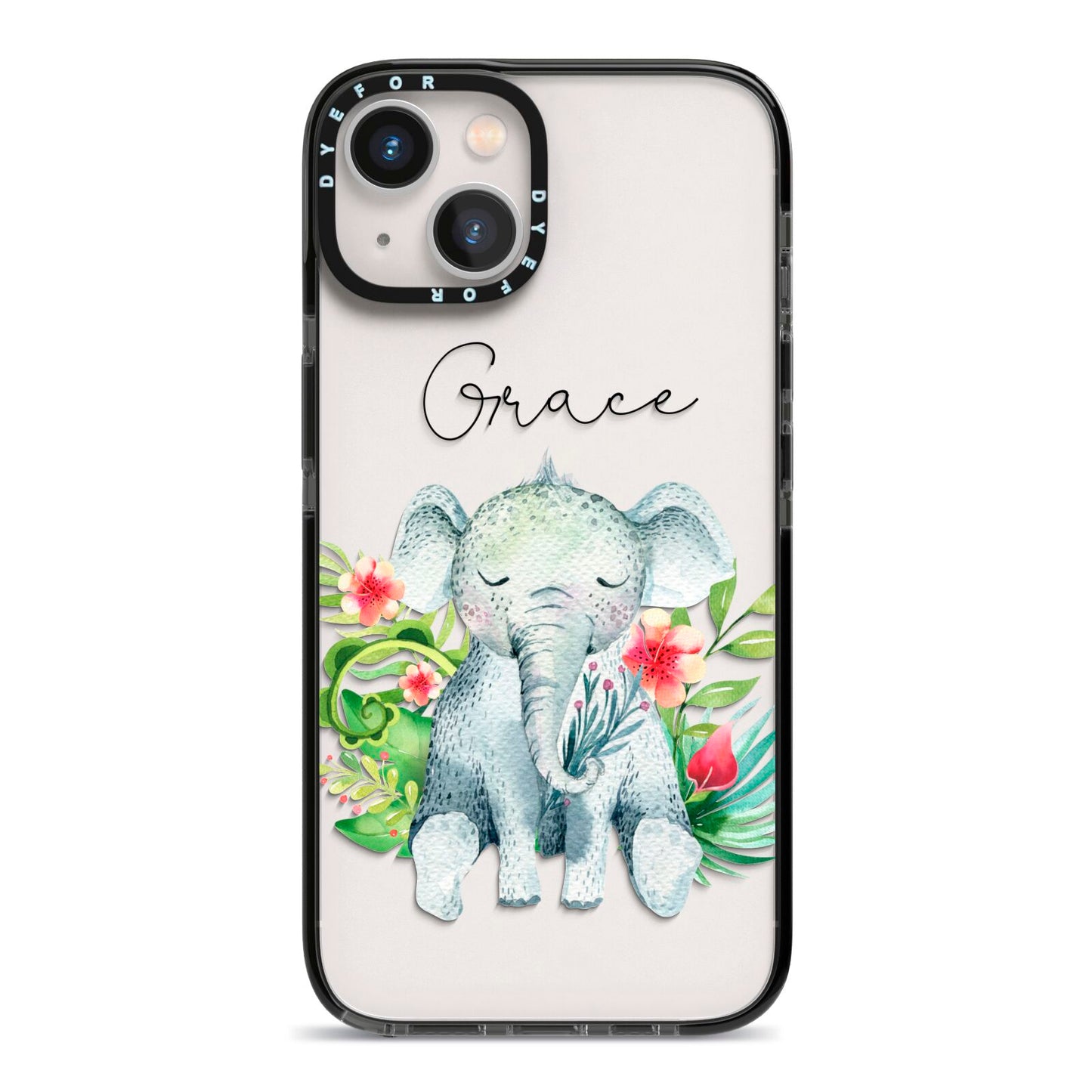 Personalised Baby Elephant iPhone 13 Black Impact Case on Silver phone