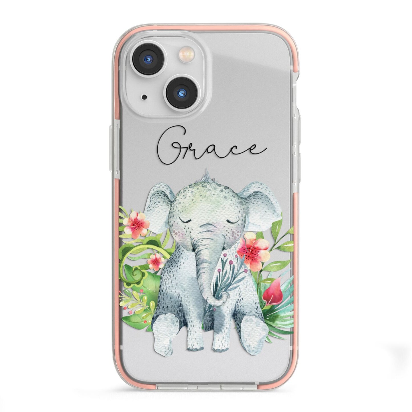 Personalised Baby Elephant iPhone 13 Mini TPU Impact Case with Pink Edges
