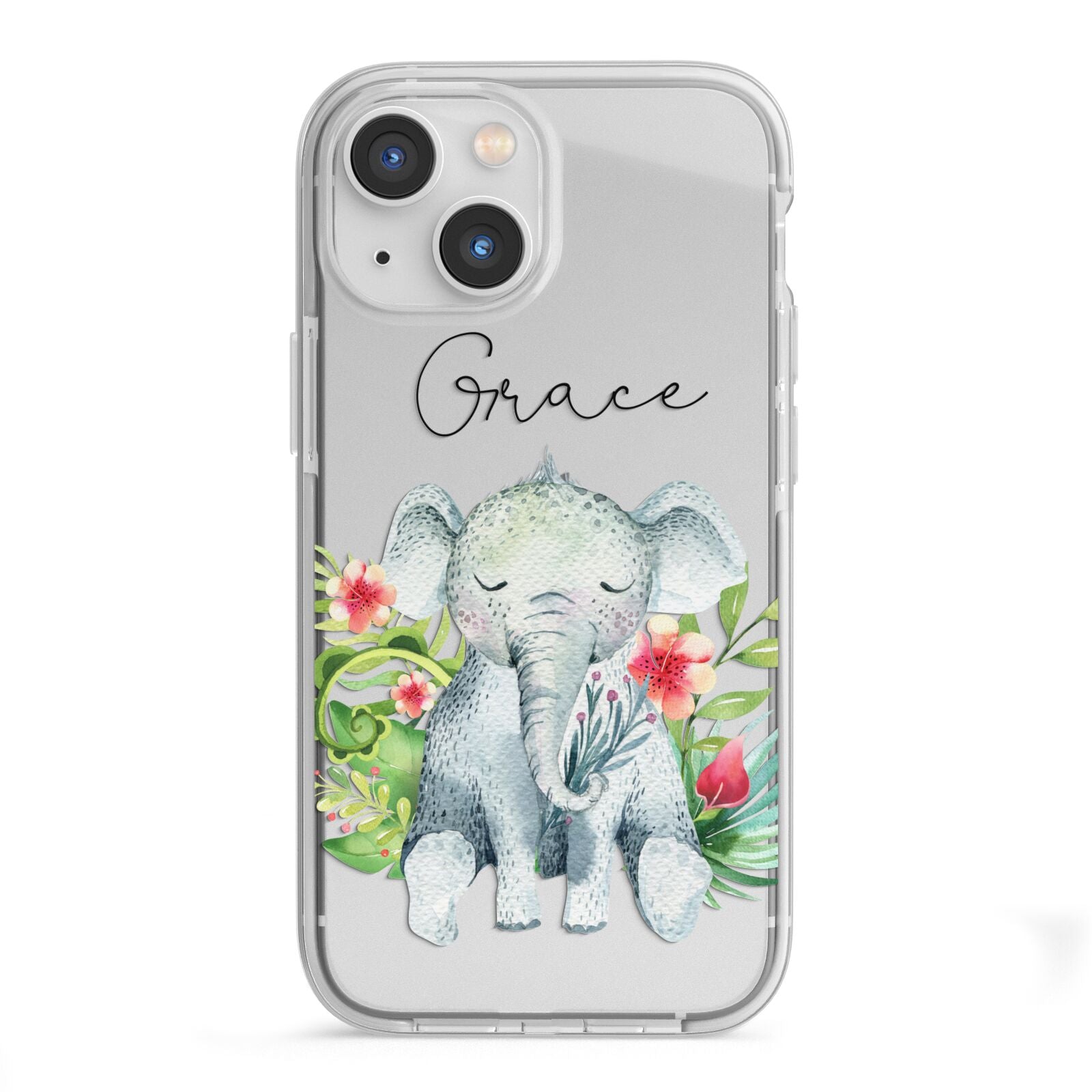 Personalised Baby Elephant iPhone 13 Mini TPU Impact Case with White Edges