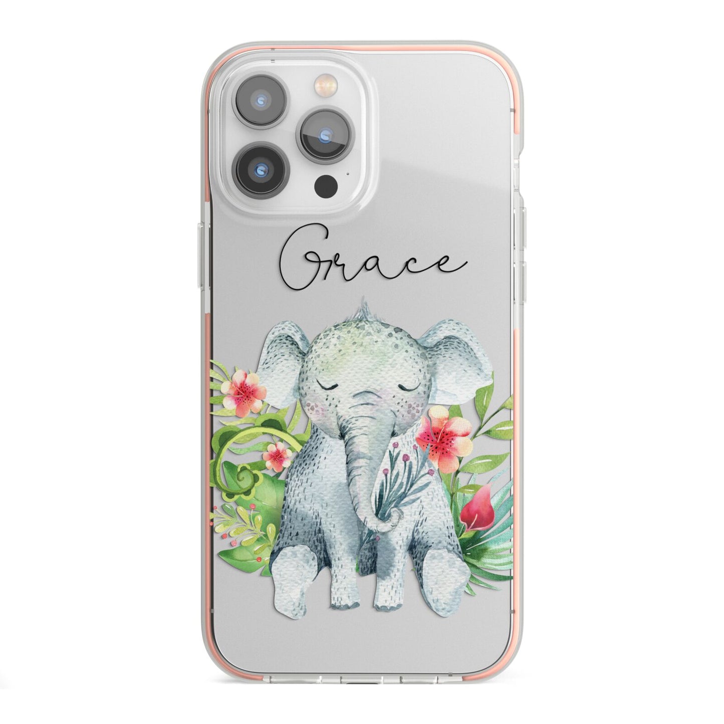 Personalised Baby Elephant iPhone 13 Pro Max TPU Impact Case with Pink Edges