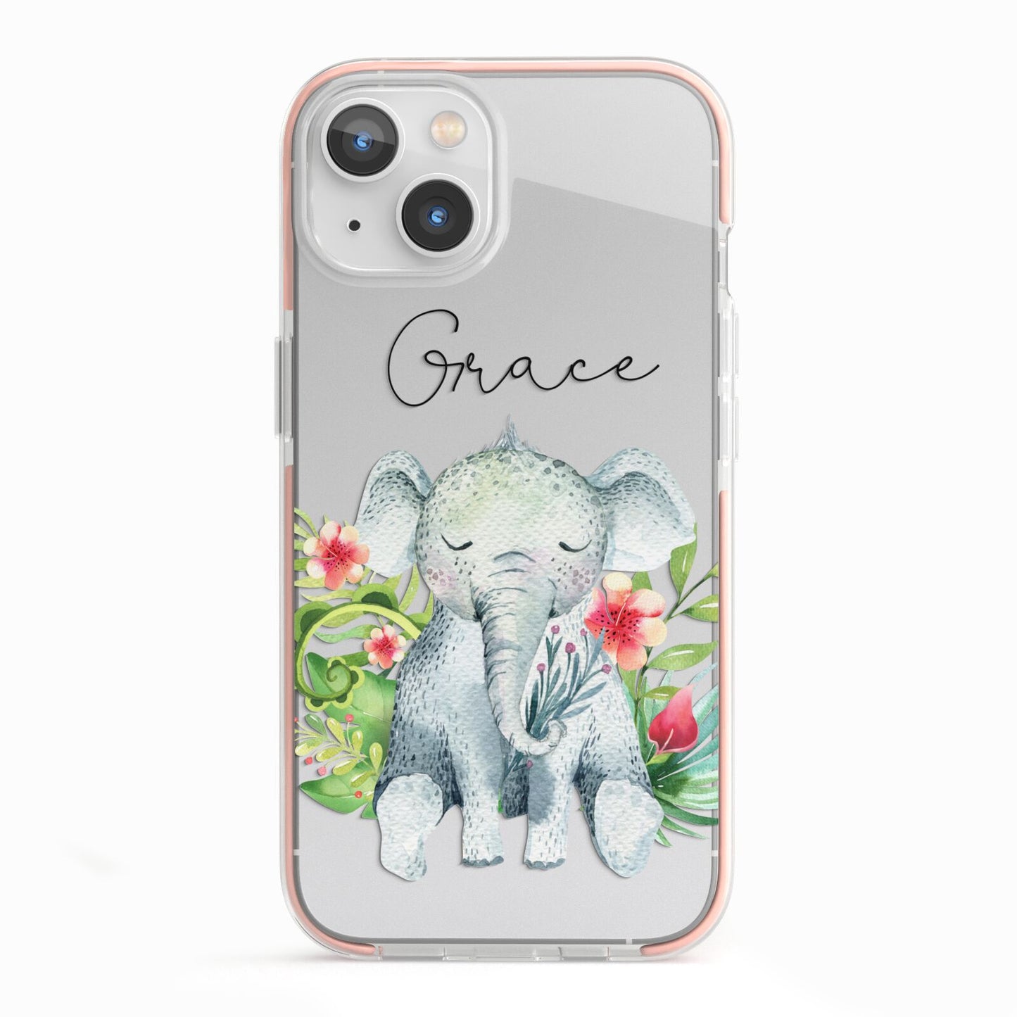 Personalised Baby Elephant iPhone 13 TPU Impact Case with Pink Edges