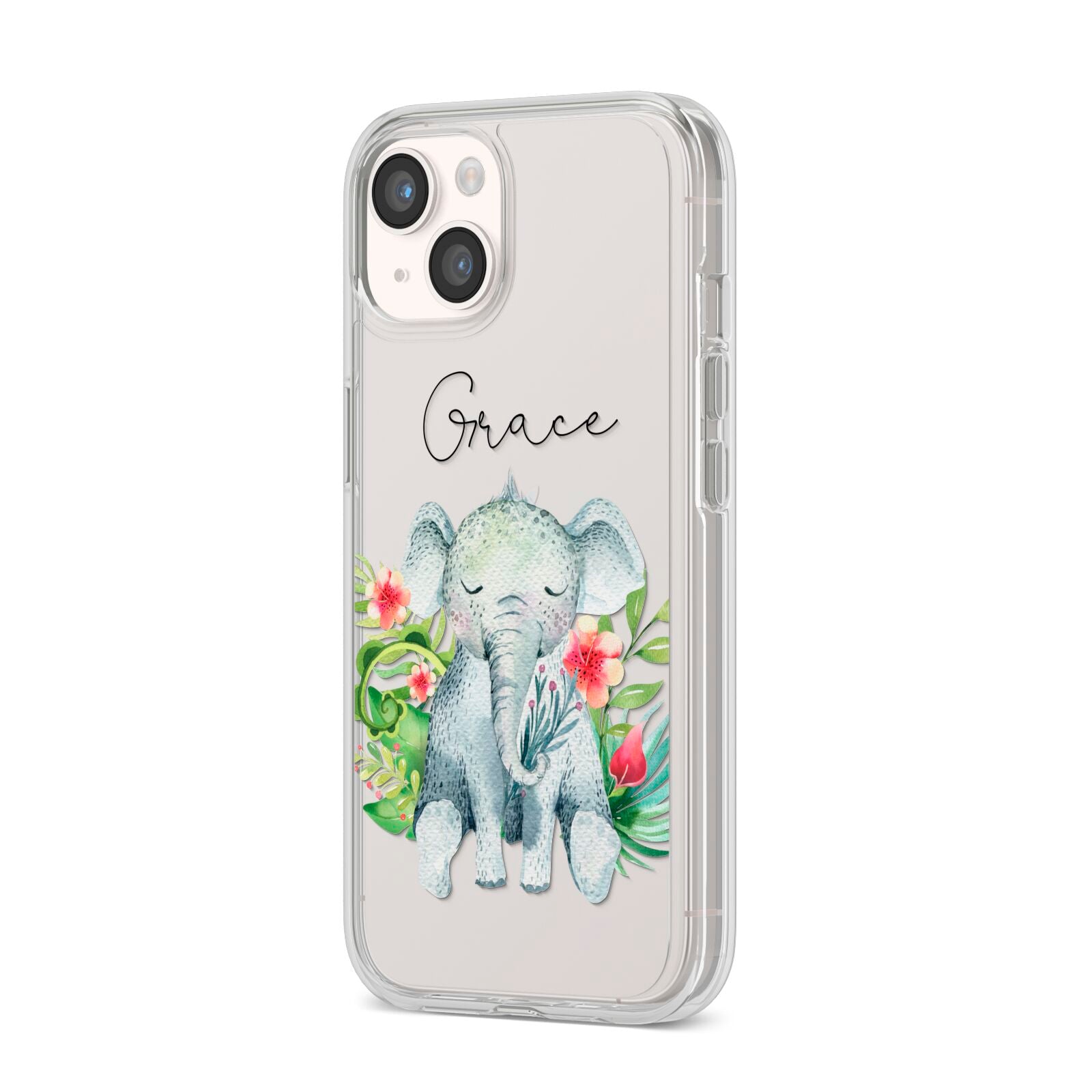 Personalised Baby Elephant iPhone 14 Clear Tough Case Starlight Angled Image