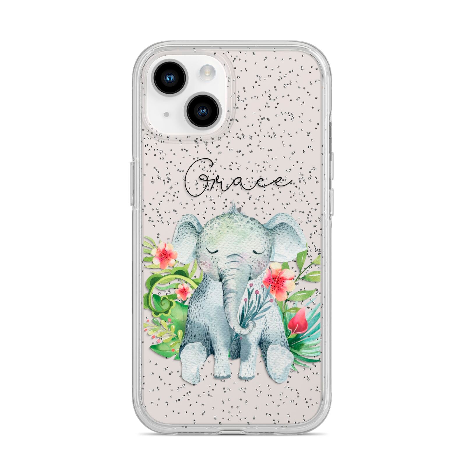 Personalised Baby Elephant iPhone 14 Glitter Tough Case Starlight