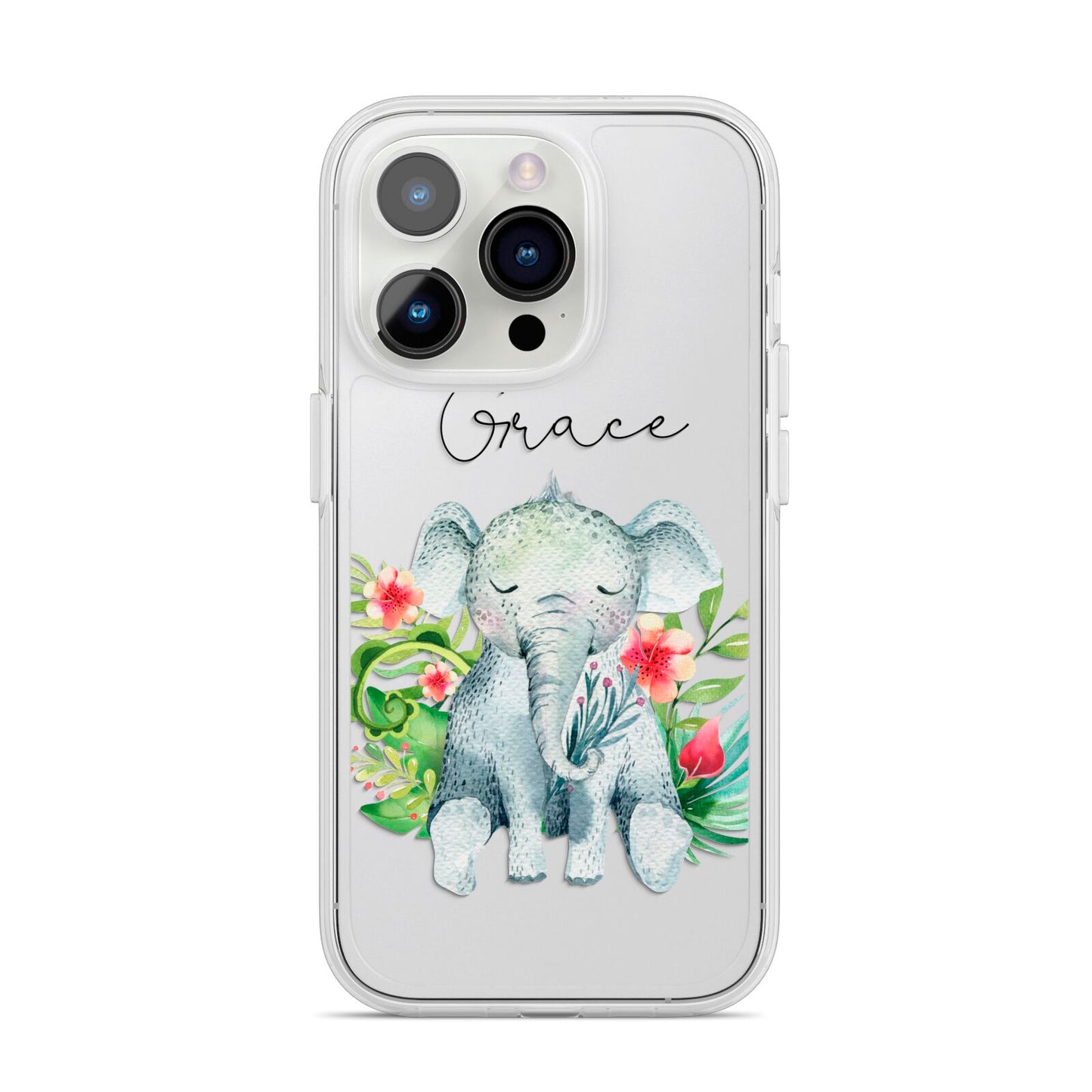 Personalised Baby Elephant iPhone 14 Pro Clear Tough Case Silver