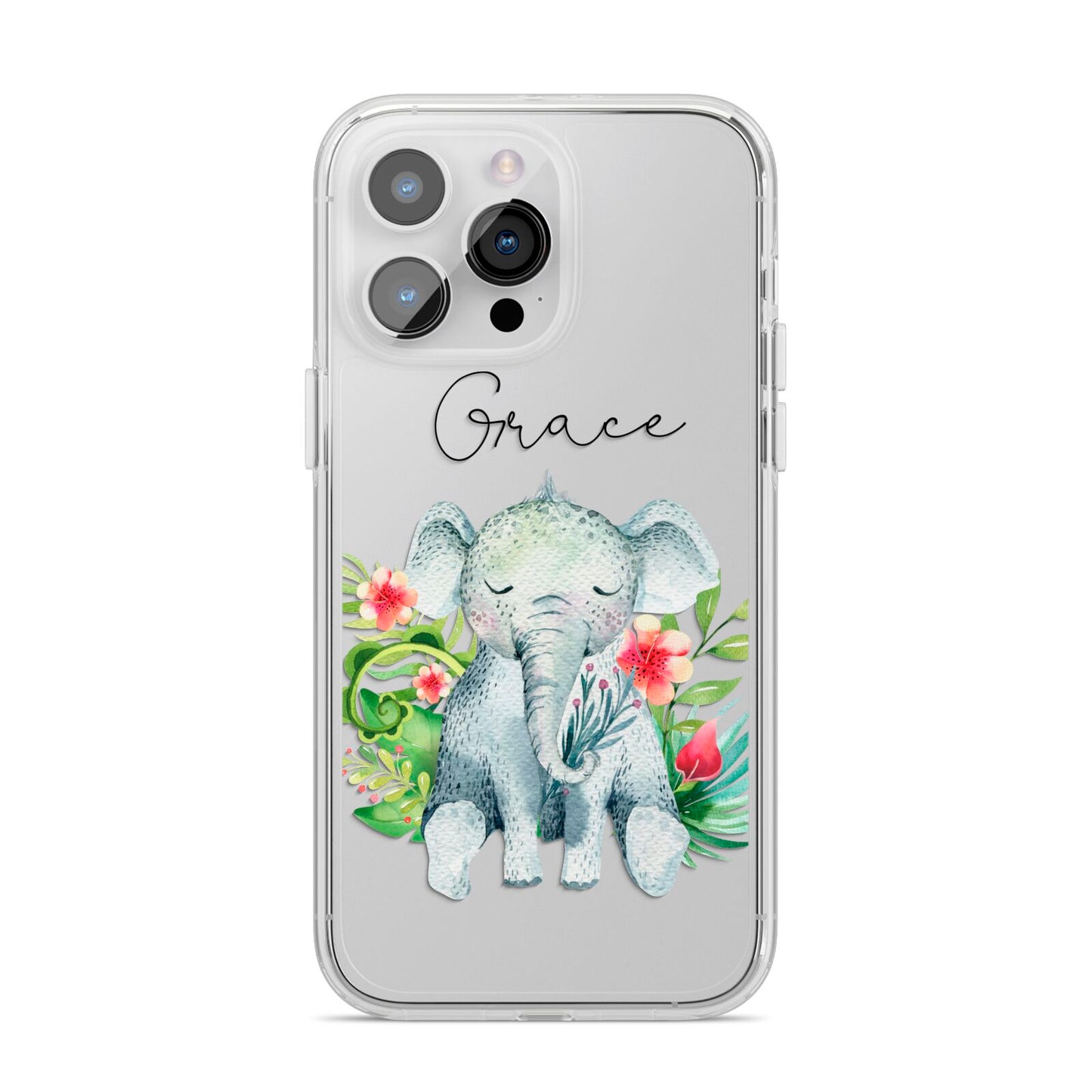 Personalised Baby Elephant iPhone 14 Pro Max Clear Tough Case Silver