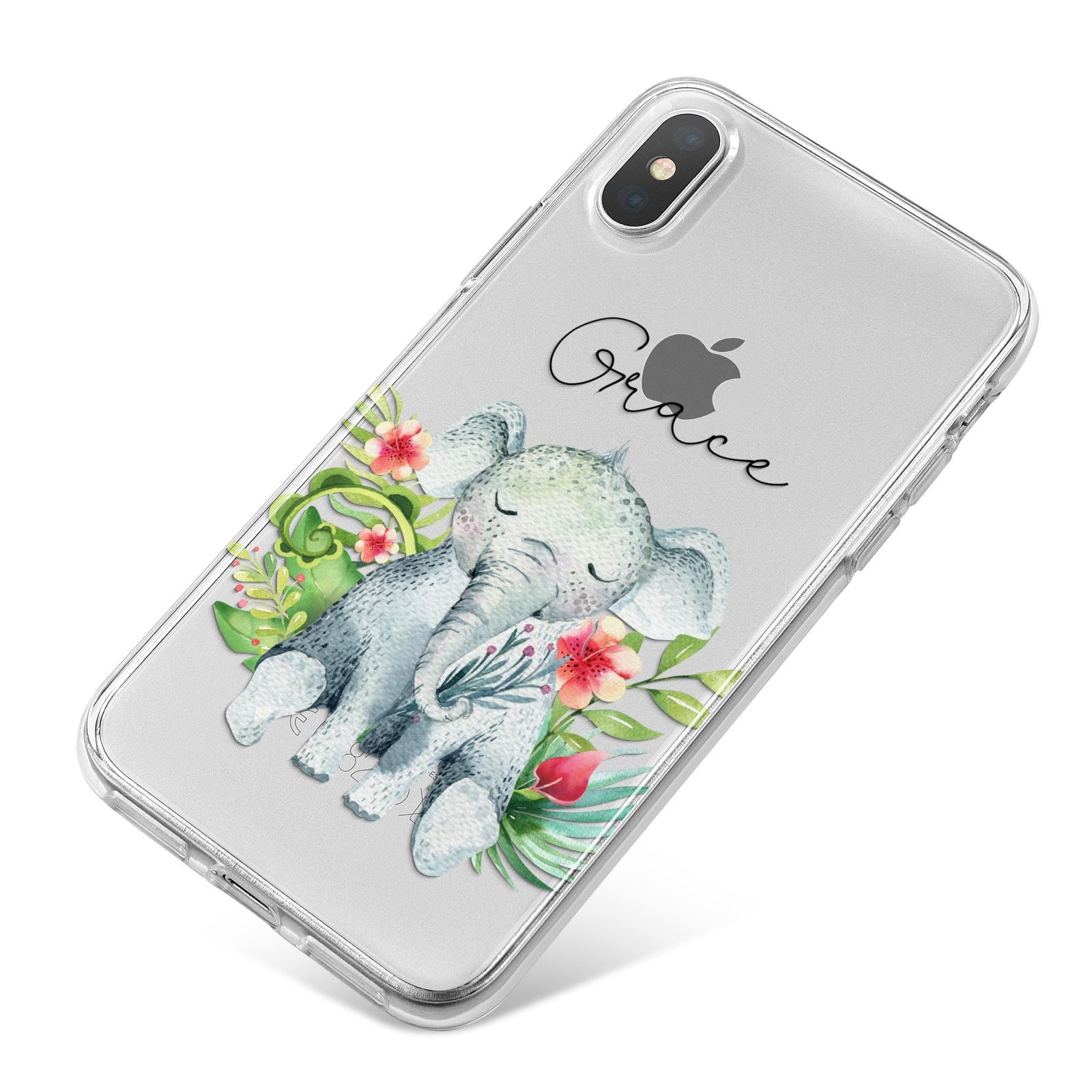 Personalised Baby Elephant iPhone X Bumper Case on Silver iPhone