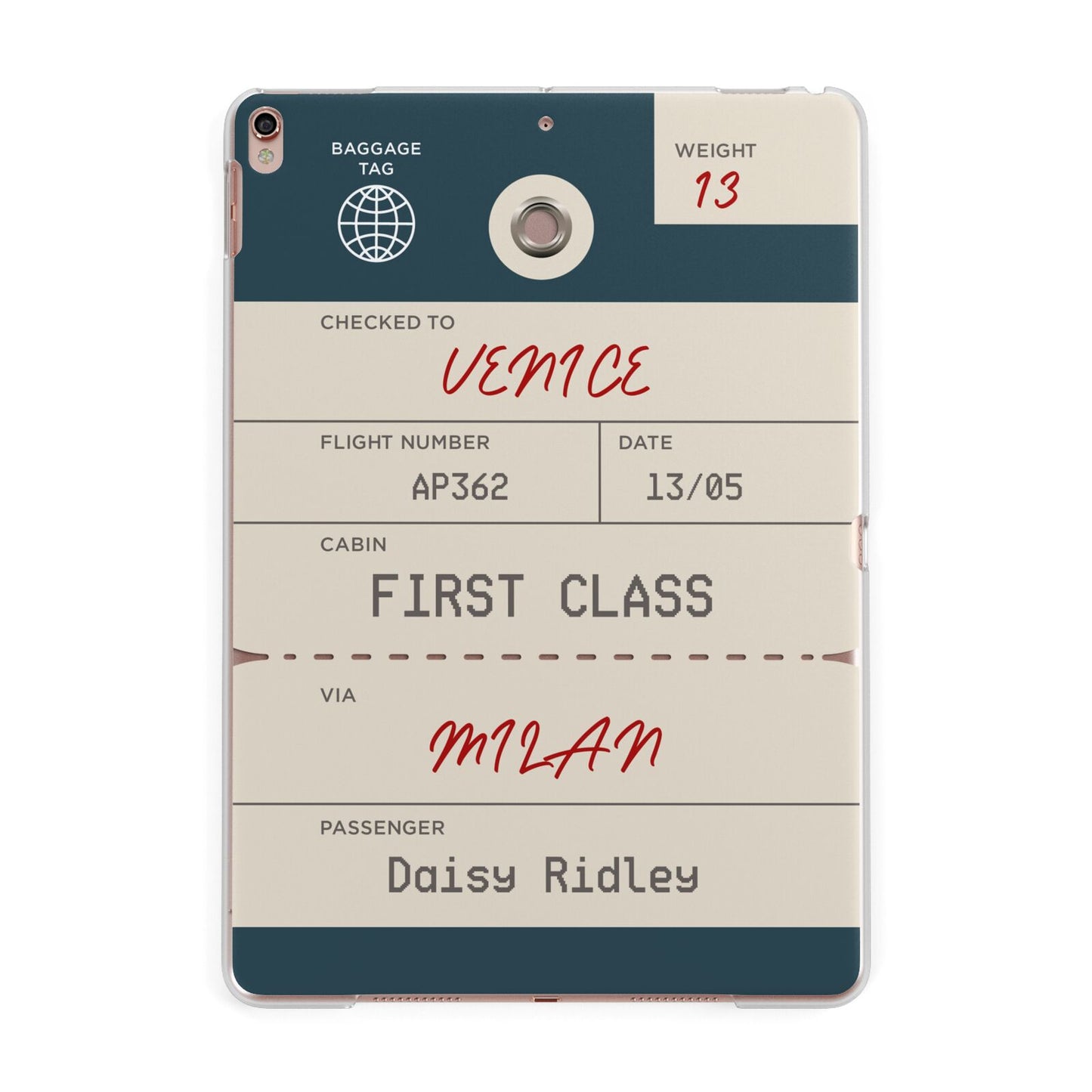 Personalised Baggage Tag Apple iPad Rose Gold Case