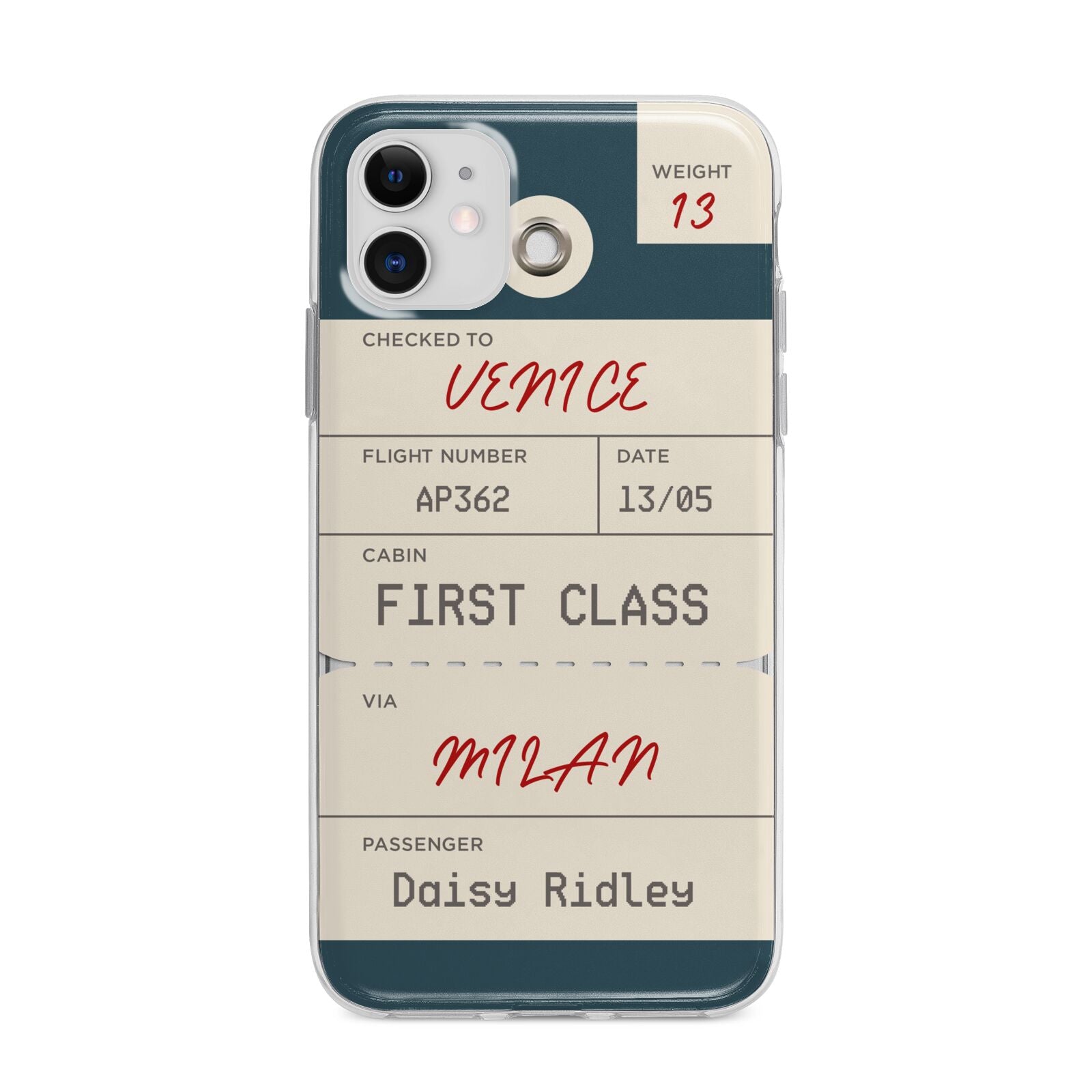 Personalised Baggage Tag Apple iPhone 11 in White with Bumper Case