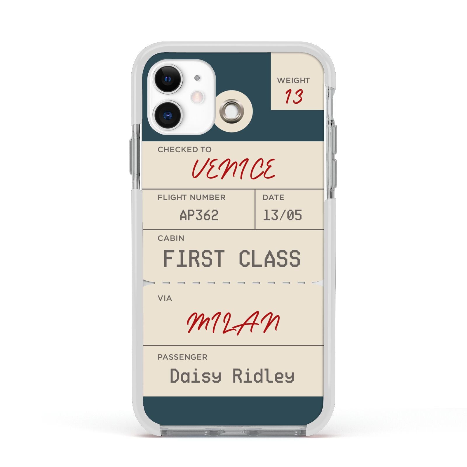 Personalised Baggage Tag Apple iPhone 11 in White with White Impact Case