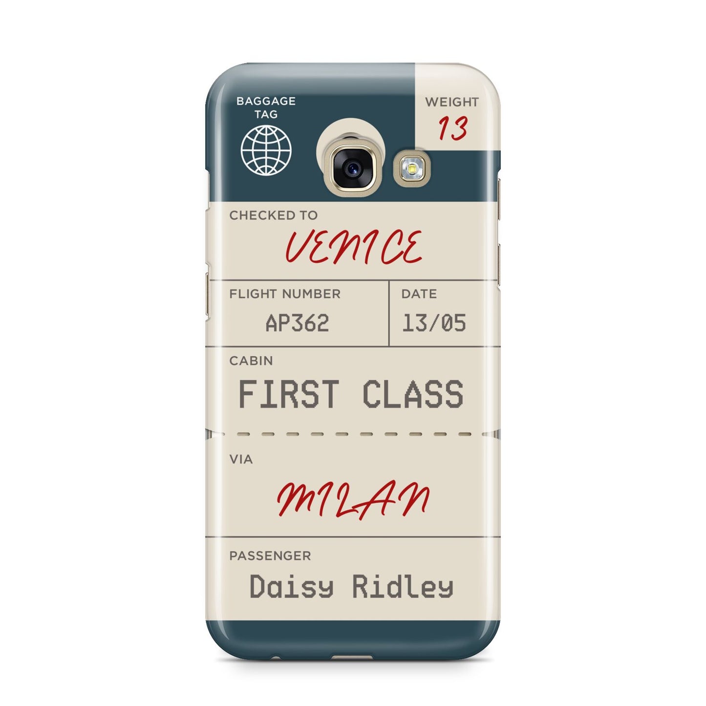 Personalised Baggage Tag Samsung Galaxy A3 2017 Case on gold phone