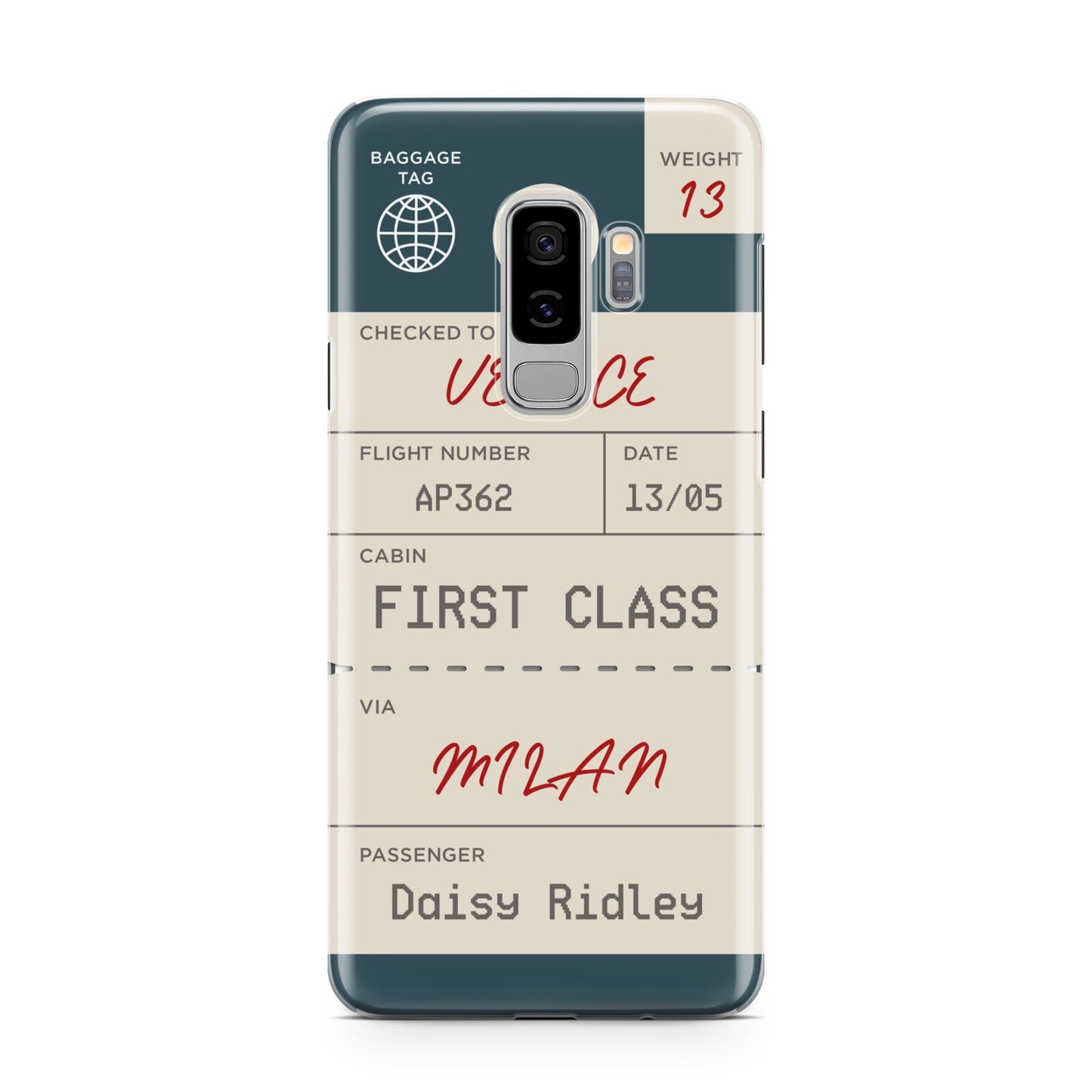 Personalised Baggage Tag Samsung Galaxy S9 Plus Case on Silver phone
