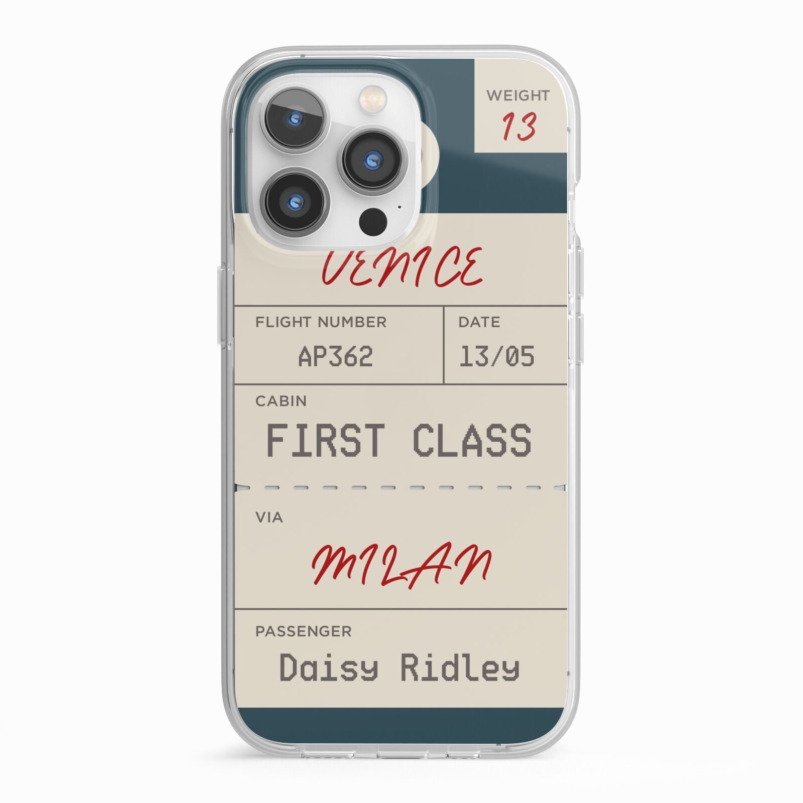 Personalised Baggage Tag iPhone 13 Pro TPU Impact Case with White Edges