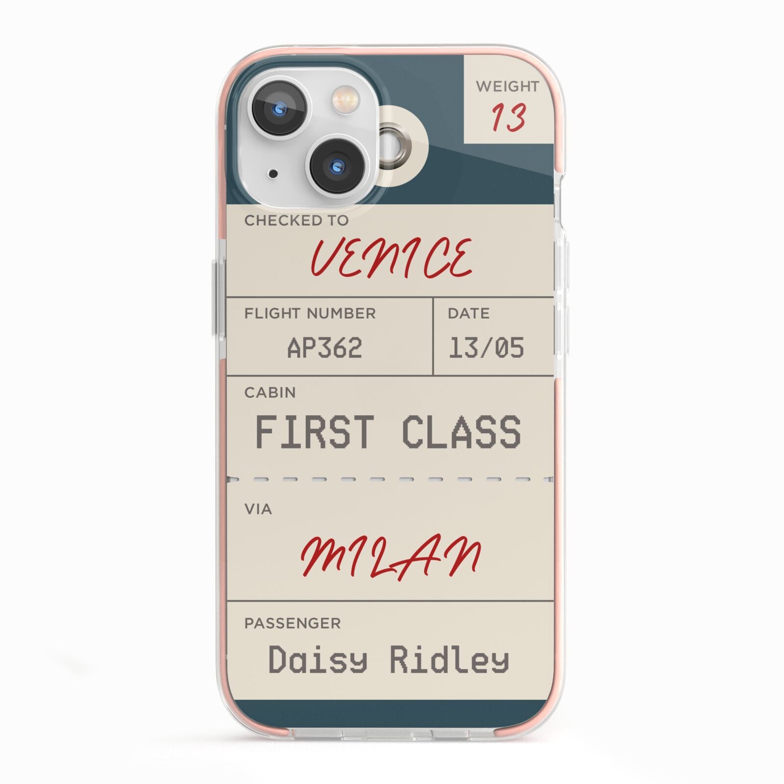 Personalised Baggage Tag iPhone 13 TPU Impact Case with Pink Edges