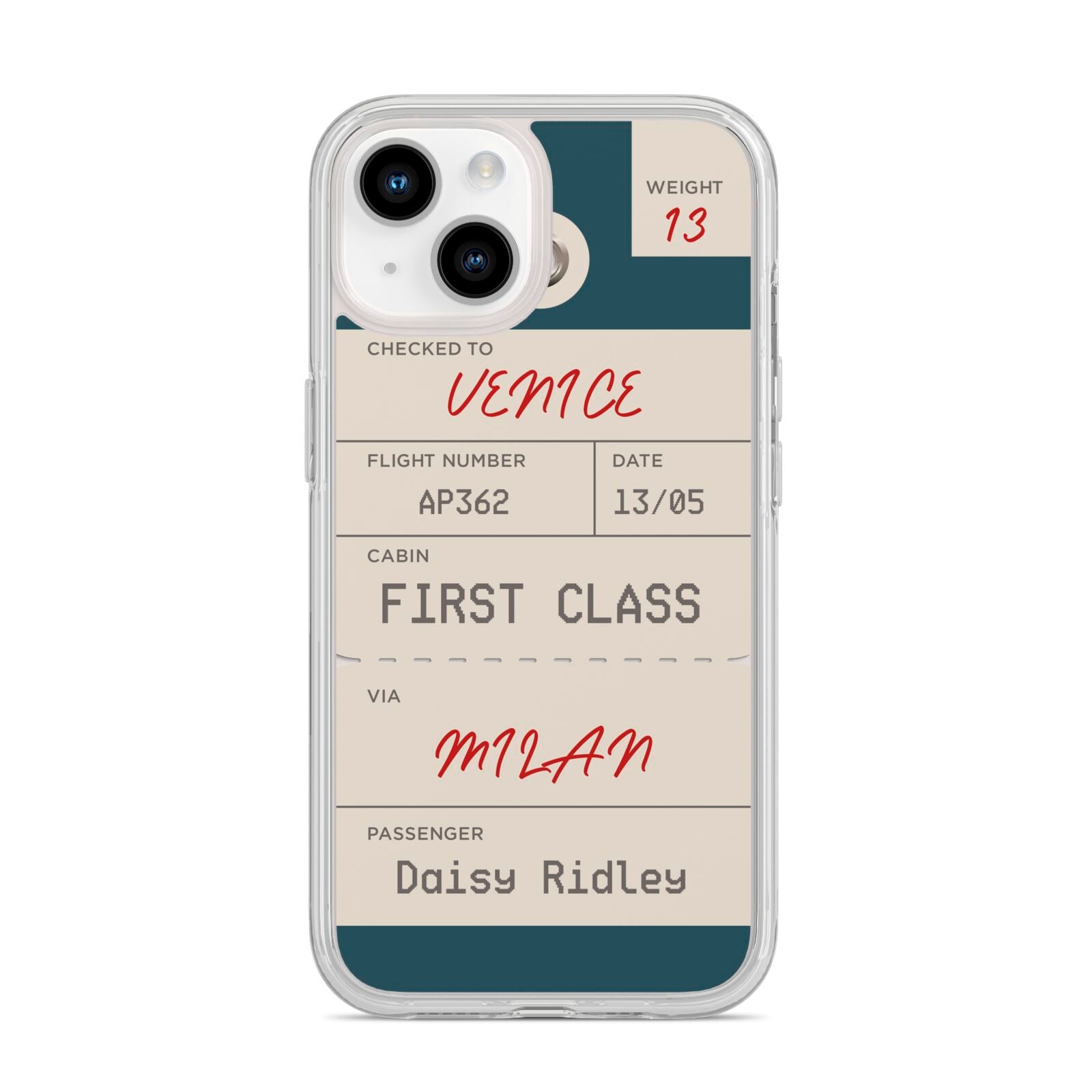 Personalised Baggage Tag iPhone 14 Clear Tough Case Starlight