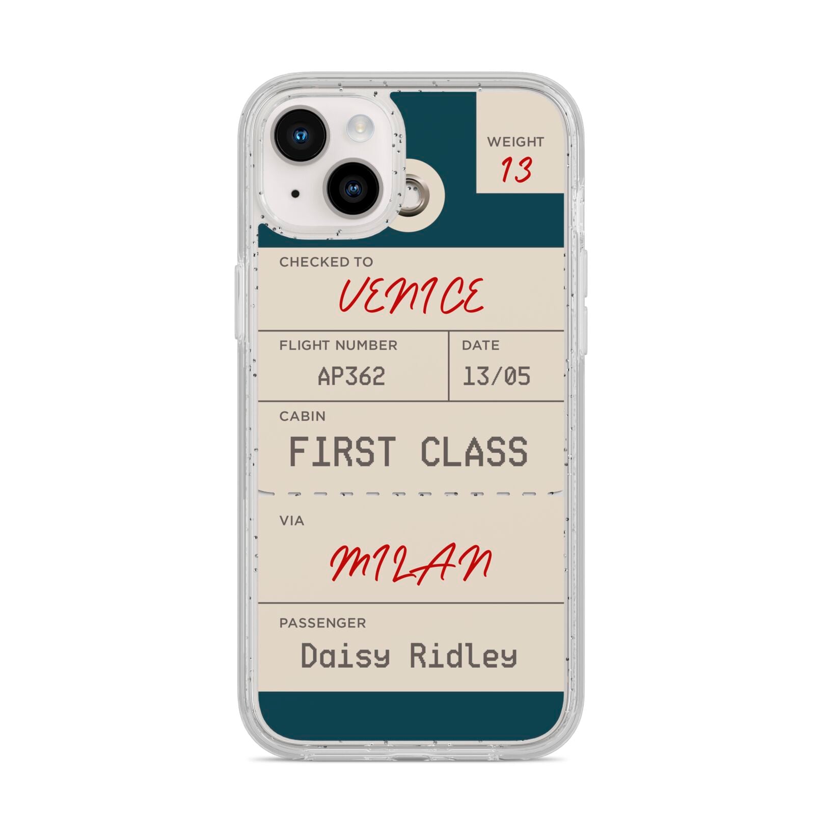 Personalised Baggage Tag iPhone 14 Plus Glitter Tough Case Starlight