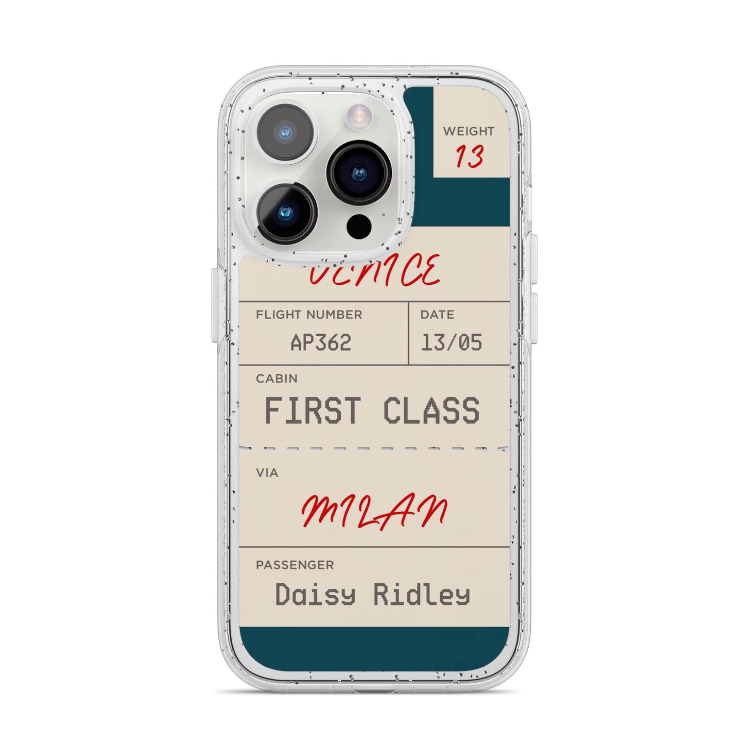 Personalised Baggage Tag iPhone 14 Pro Glitter Tough Case Silver