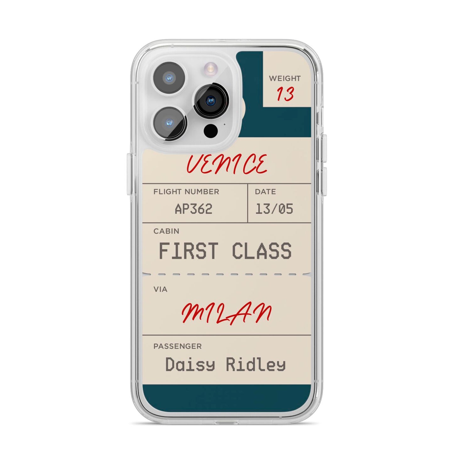 Personalised Baggage Tag iPhone 14 Pro Max Clear Tough Case Silver