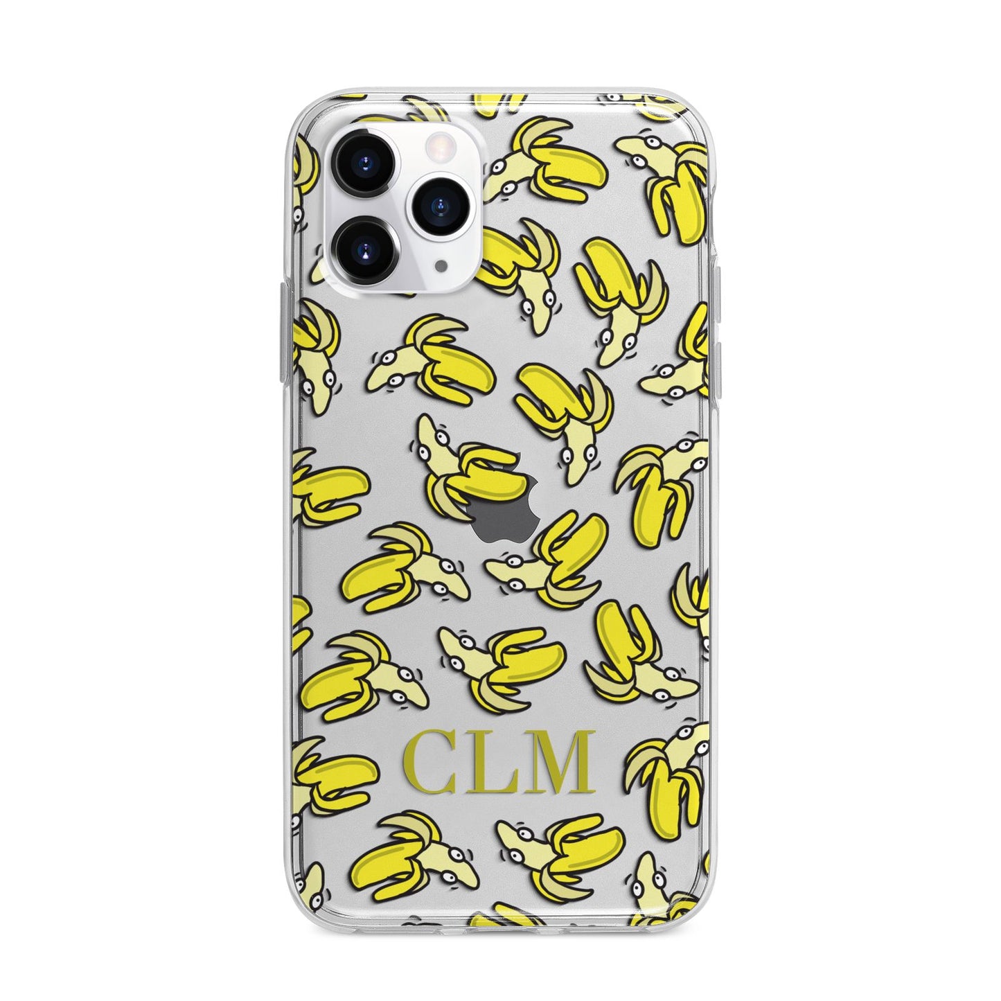 Personalised Banana Initials Clear Apple iPhone 11 Pro Max in Silver with Bumper Case