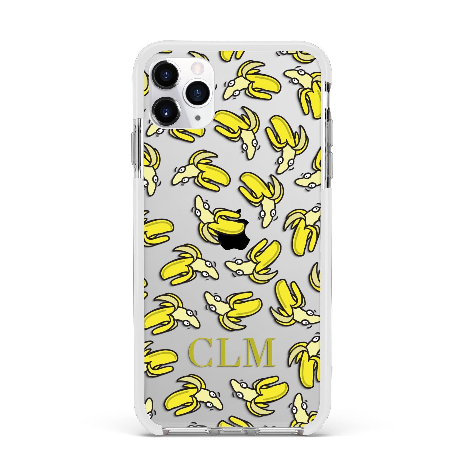Personalised Banana Initials Clear Apple iPhone 11 Pro Max in Silver with White Impact Case