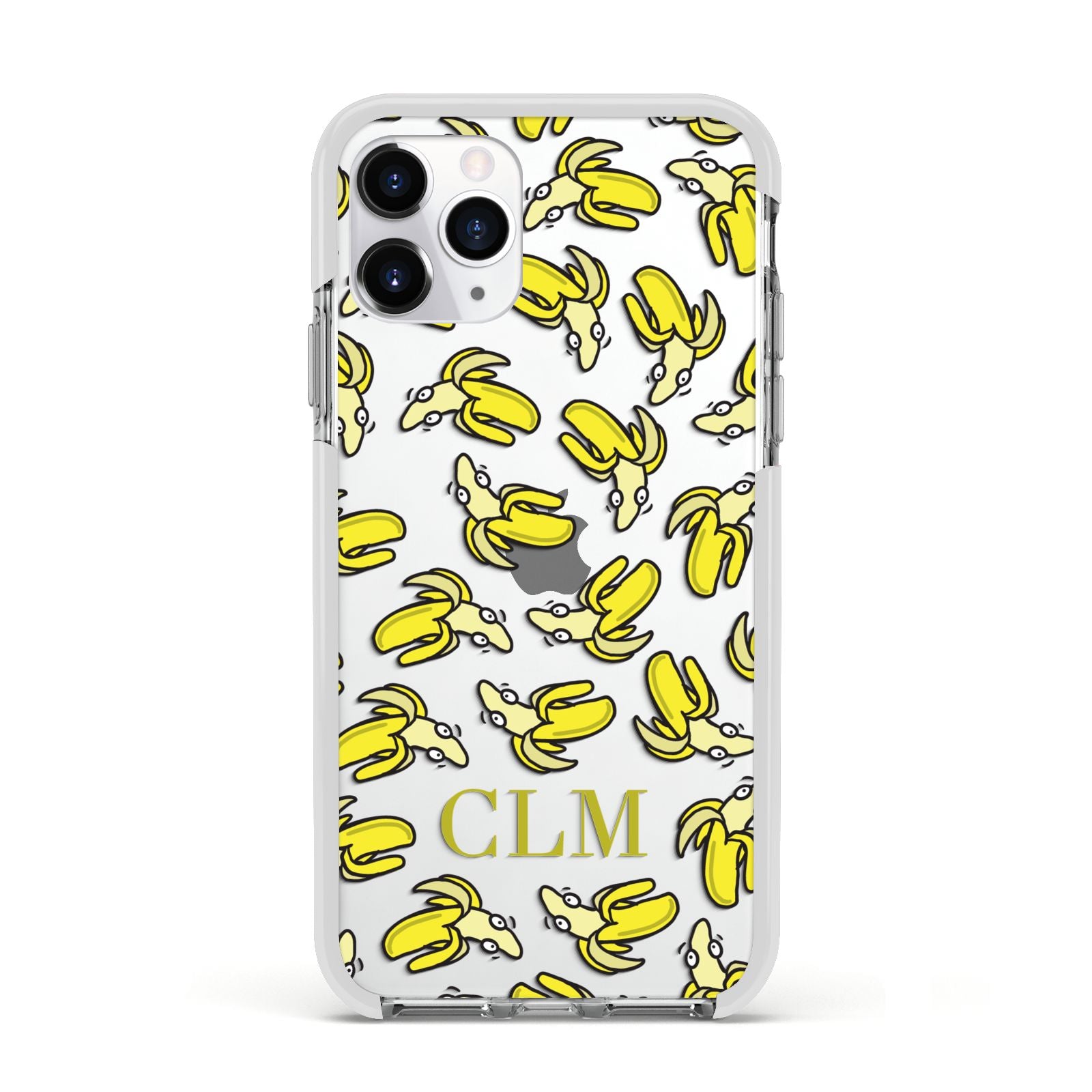 Personalised Banana Initials Clear Apple iPhone 11 Pro in Silver with White Impact Case