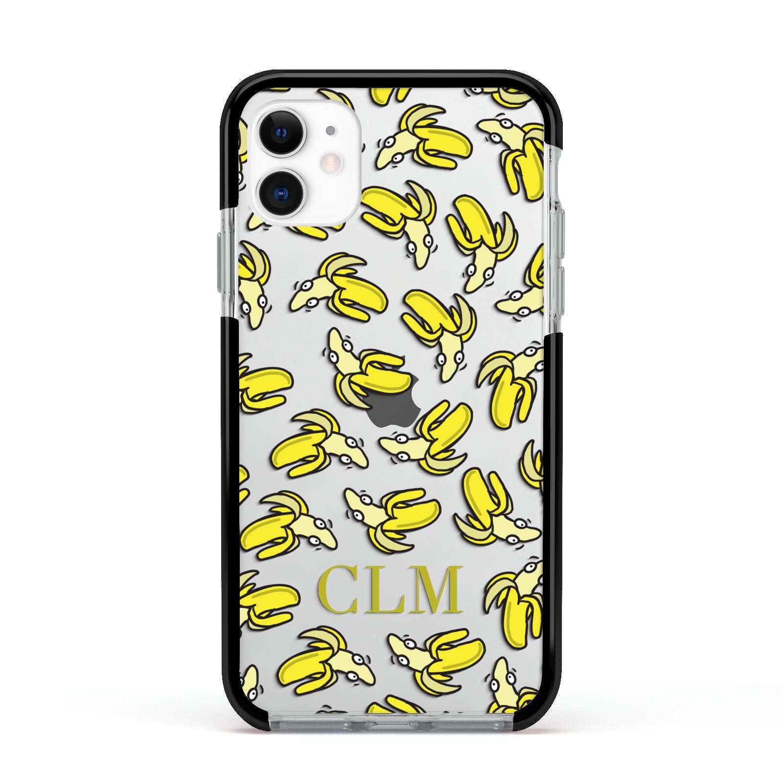 Personalised Banana Initials Clear Apple iPhone 11 in White with Black Impact Case