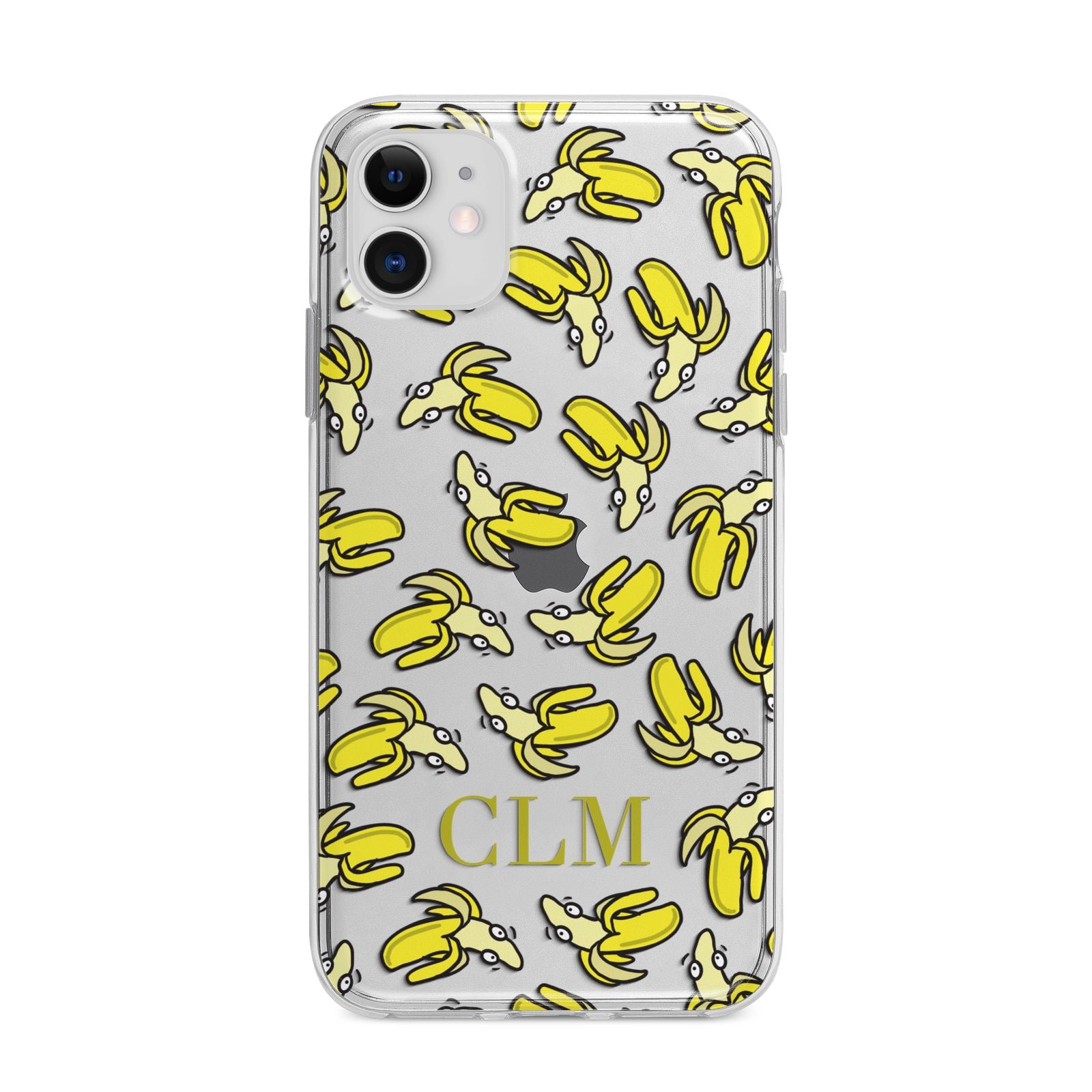 Personalised Banana Initials Clear Apple iPhone 11 in White with Bumper Case