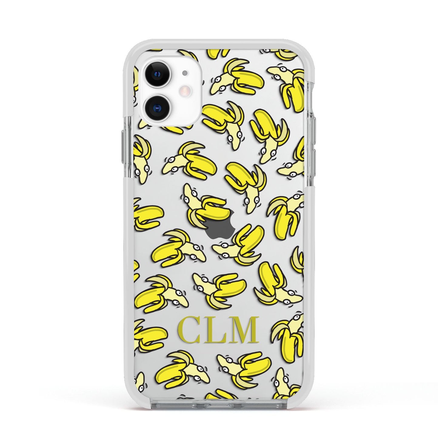 Personalised Banana Initials Clear Apple iPhone 11 in White with White Impact Case