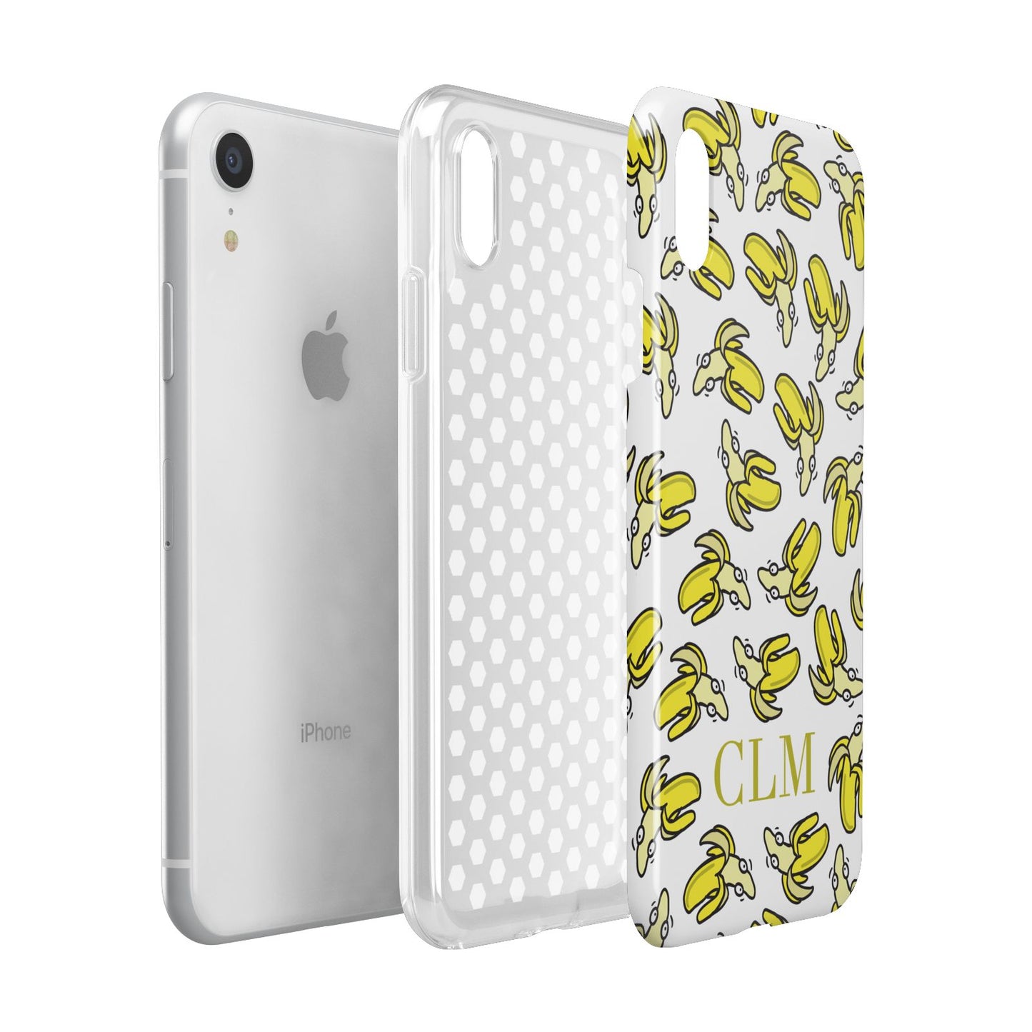 Personalised Banana Initials Clear Apple iPhone XR White 3D Tough Case Expanded view