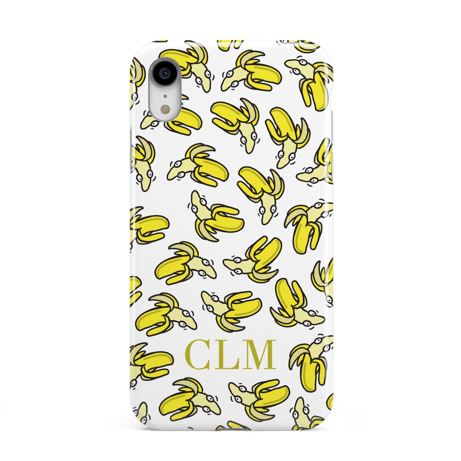 Personalised Banana Initials Clear Apple iPhone XR White 3D Tough Case