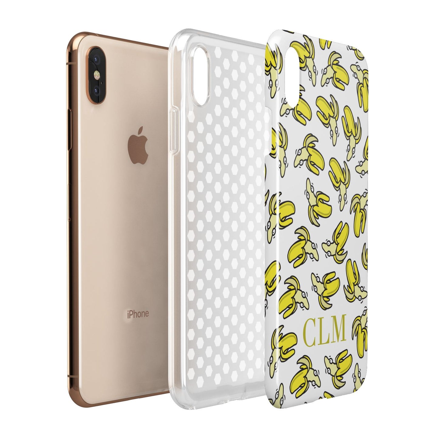 Personalised Banana Initials Clear Apple iPhone Xs Max 3D Tough Case Expanded View