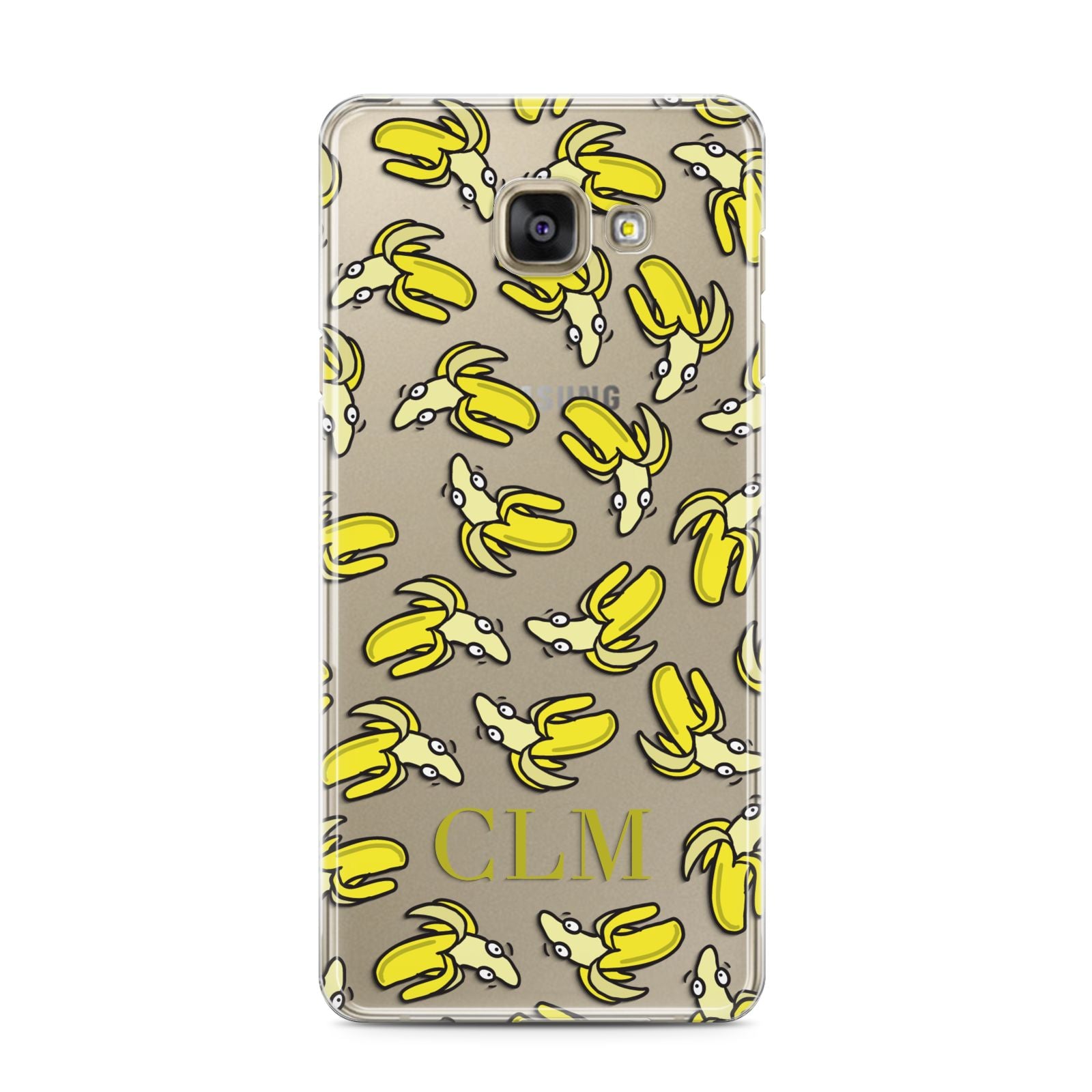 Personalised Banana Initials Clear Samsung Galaxy A3 2016 Case on gold phone