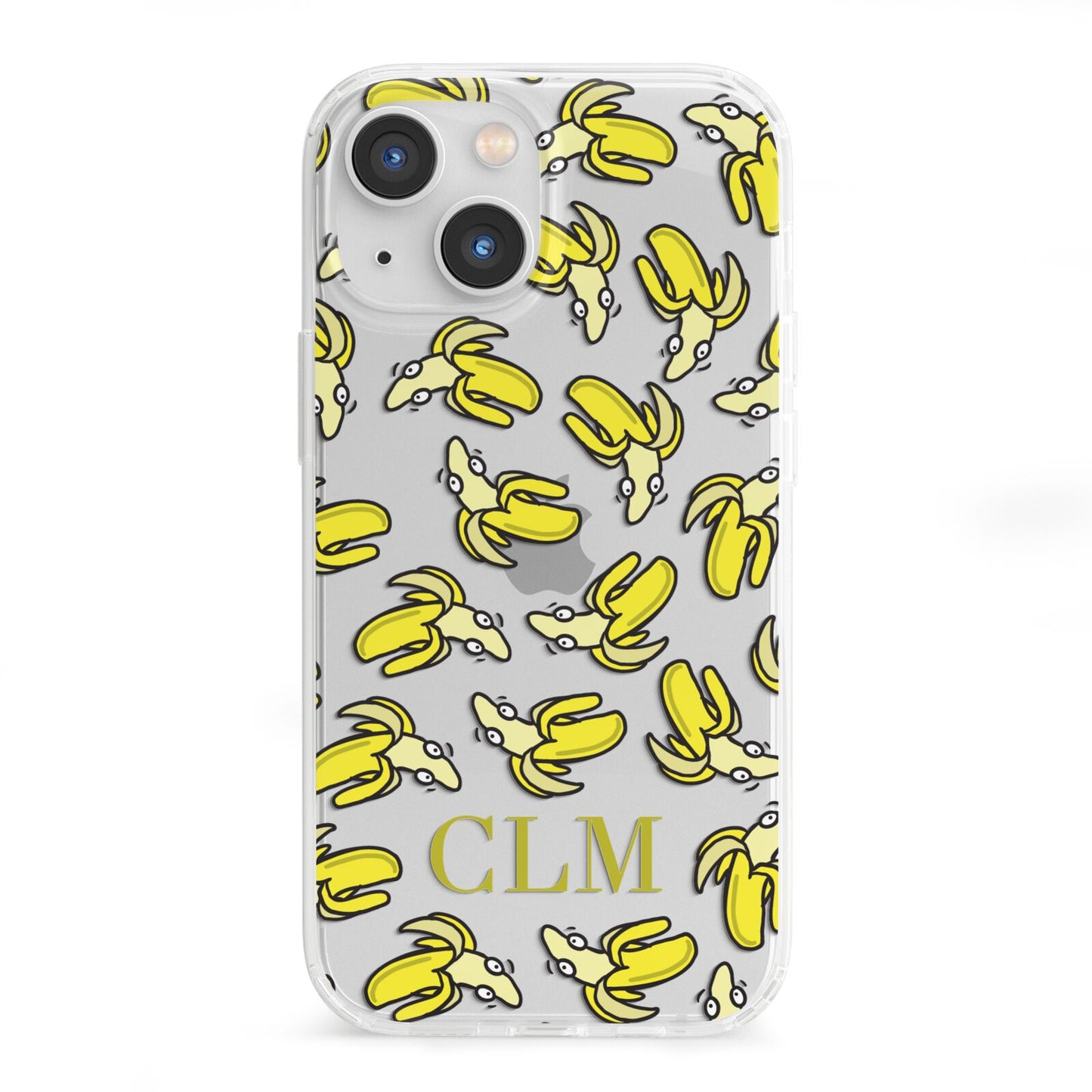 Personalised Banana Initials Clear iPhone 13 Mini Clear Bumper Case